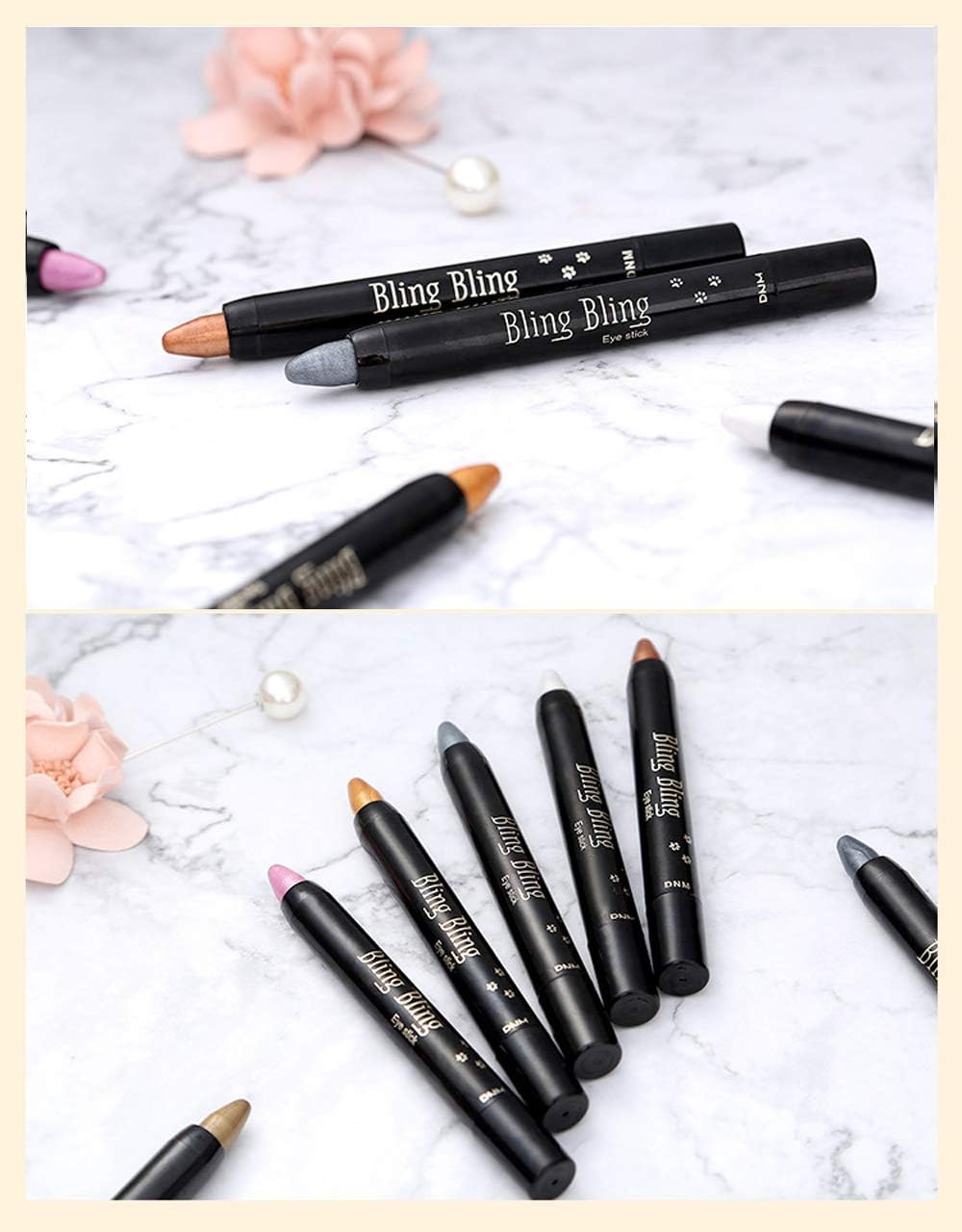 Wimode 5PCS Eyeshadow Stick Bright Light Shimmer,Nautral Cream Eyeshadow Pencil Highly Pigmented Eye Shadow,Waterproof & Long Lasting Glitter Eyeshadow image number 1