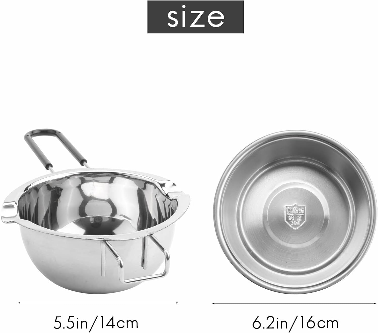 2-Pack Stainless Steel Double Boiler, Heat- Handle for Chocolate, Butter, Cheese, Caramel and Candy- Steel Melting Pot, 2 Cup Capacity, Universal Pad image number 3