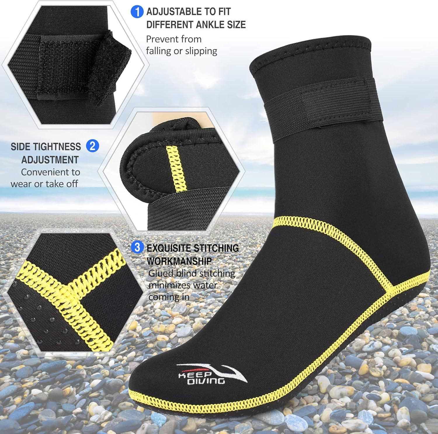 RAYWE Diving Socks 3Mm Neoprene Beach Water Socks Thermal Wetsuit Boots anti Slip Diving Socks for Rafting Snorkeling Sailing Swimming image number 5