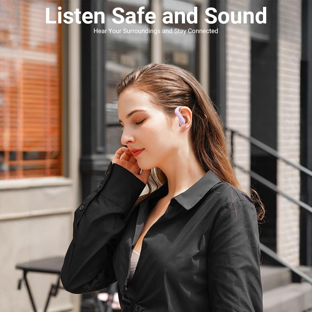 Open Ear Headphones Sport Ear-Buds,Wireless Earbuds Bluetooth Ear Buds in Ear Headphones with Earhooks, Stereo Deep Bass,Lightweight Inear Earphones with Mic for Iphone Android Phone image number 4