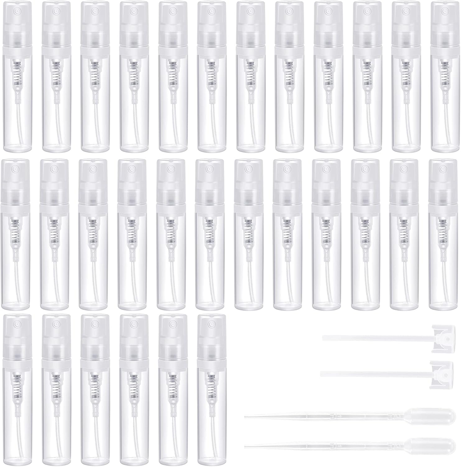PEAKTOP 30 Sample Spray Bottles 3ML, Refillable Clear Perfume Bottle, Transparent Mini Spray Bottle, Portable Travel Perfume Bottles with Atomizer Pump and Dropper Pipette, for Liquid Makeup Tool image number 3