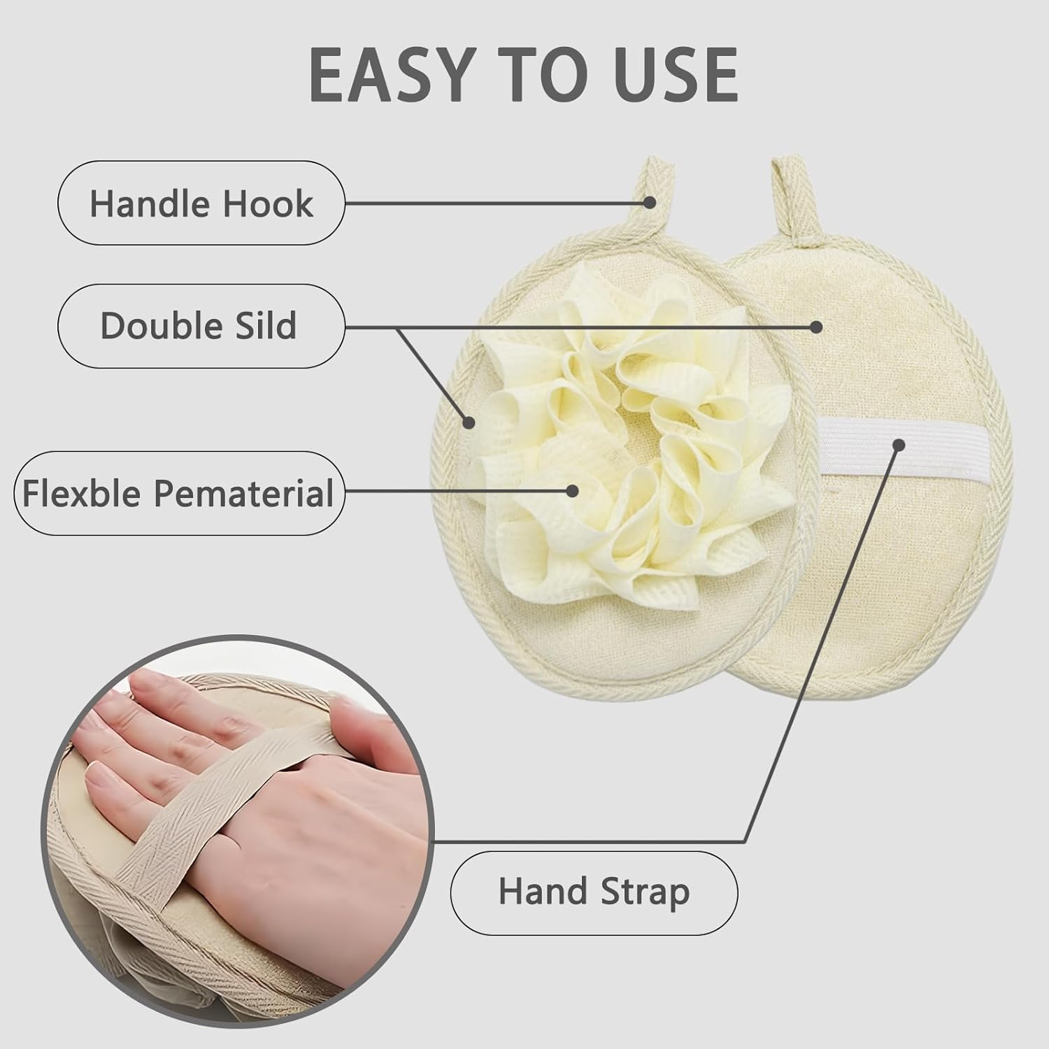 Checkzed Loofah Bath Shower Sponge Poufs &ndash; 2 Pack Large Mesh Shower Loofahs for Exfoliating & Cleansing, Eco-Friendly Body Scrubber Sponges, Gentle Shower Sponge for Bath & Body Products image number 3