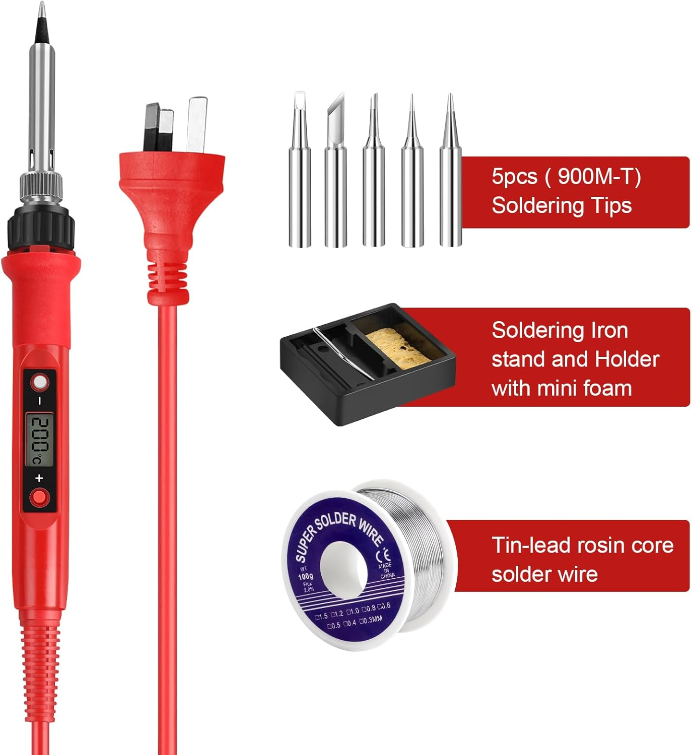 80W Soldering Iron Kit, LCD Digital Soldering Welding Iron Kit Adjustable Temperature Soldering Household Electronic Soldering Repair Tools image number 4