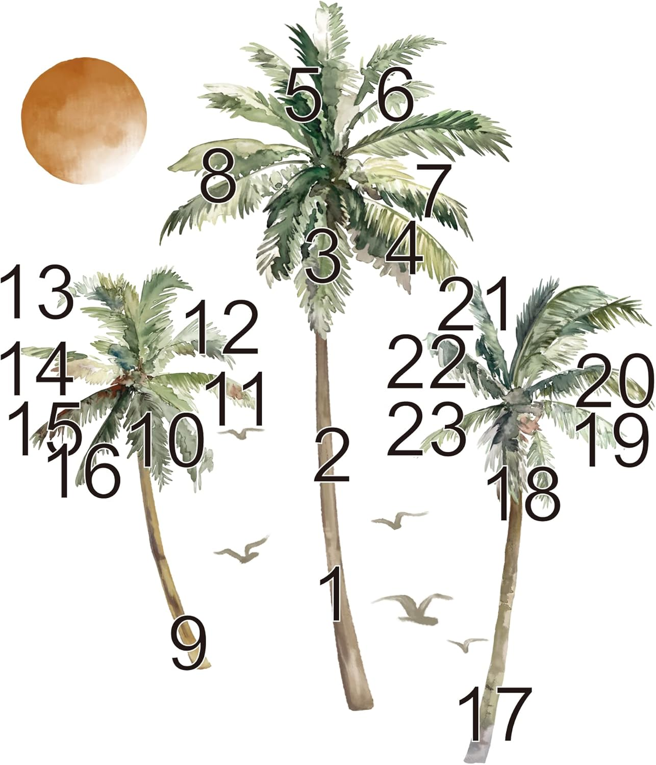 Wondever Boho Palm Tree Wall Stickers Large Tropical Sunset Peel and Stick Art Decals for Living Room Bedroom TV Background (H: 63.8 Inch) (WD-232-0148A) - B image number 3