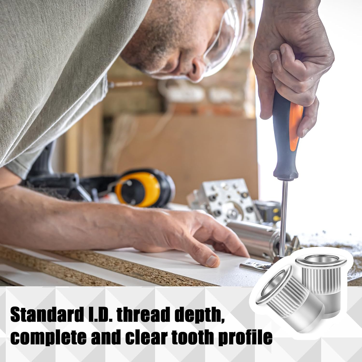 M6 Flat Head Rivet Nuts, 50 PCS Stainless Nut Inserts for Automotive, Furniture, Decoration image number 5