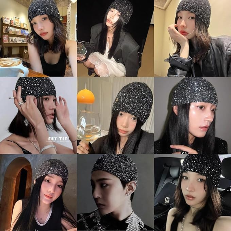 Sequin Knitted Beanie Hat for Women Men Glitter Winter Skull Caps Outdoor Windproof Cold Weather Bonnet image number 4