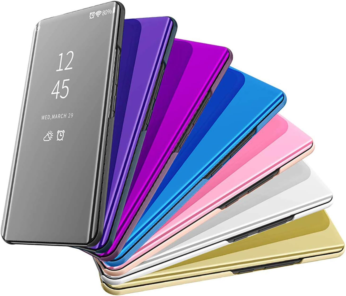 HAOYE Case for Samsung Galaxy S25+ plus 5G, Mirror Smart View Mobile Phone Case PC/PU Premium Leather Flip Case Cover, Stand Mirror Protective Case with Folding Stand, Purple Blue image number 4