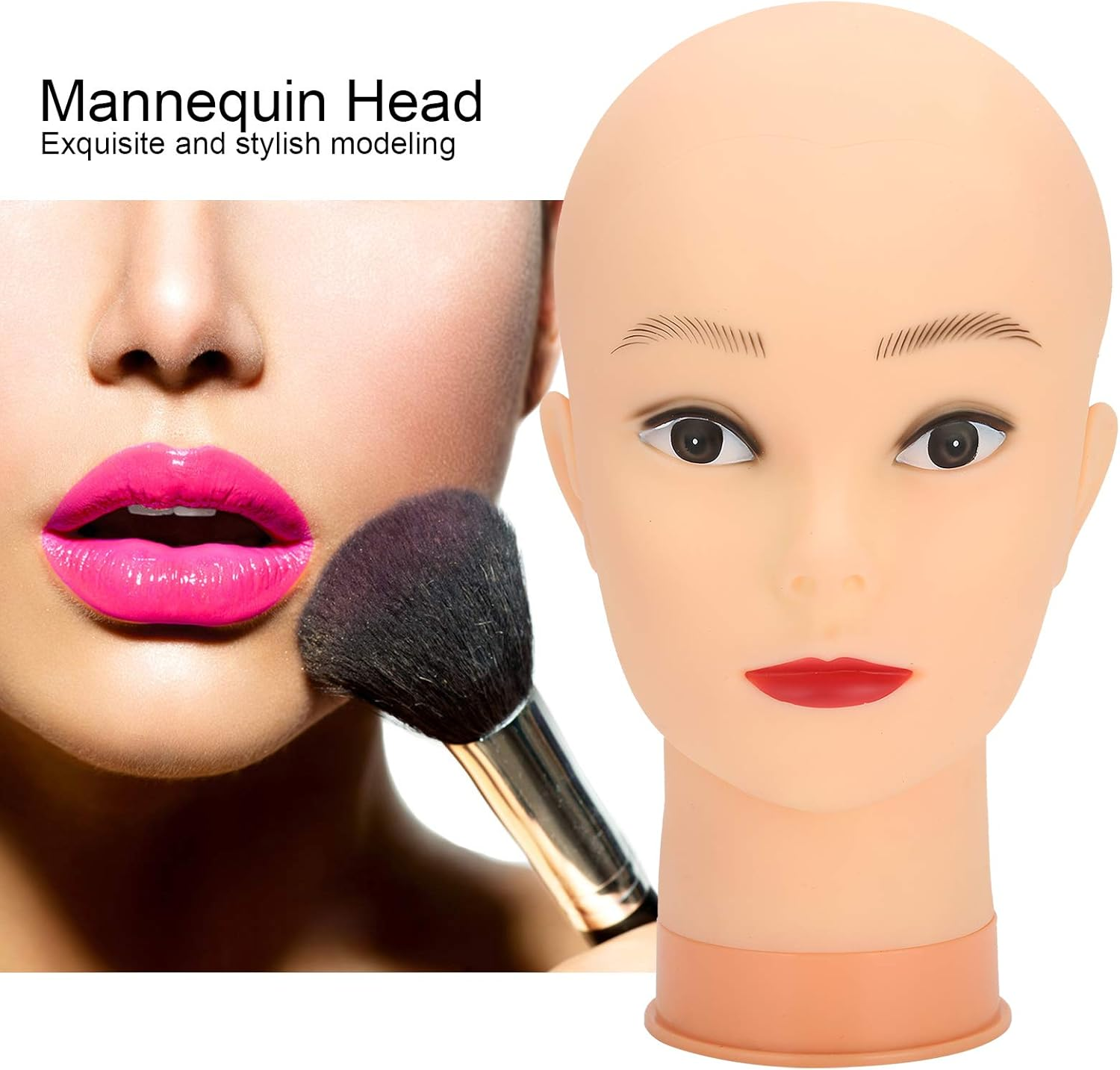 Wig Head Stand, Hat Wig Display Mannequin Head Hairpieces Stand Holder, Makeup Training Practice Manikin Head for Wig, Hat, Caps, Headdress (PVC Simulation Skin) image number 4