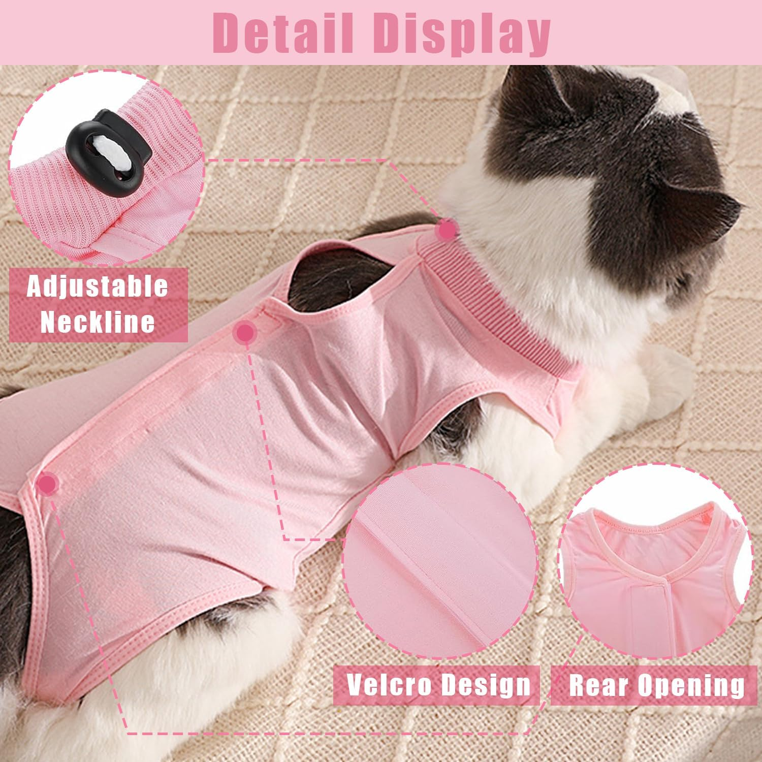 1 PCS Cat Recovery Suit Post Surgery, Kitten Recovery Suits after Spay, Pet Surgical Spay Shirt, anti Licking Pajama Suit after Spay, for Abdominal Wounds or Skin Diseases-Pink (L) image number 4
