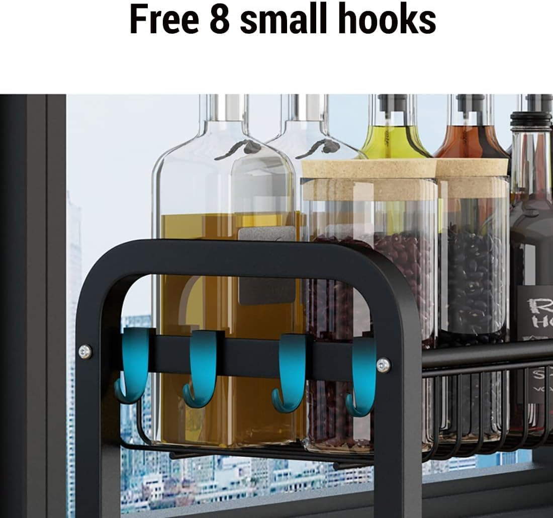 HCHANGEN Kitchen Spice Rack Organiser 2-Tier, Ladder Design Storage Stand with 8 Hooks image number 4