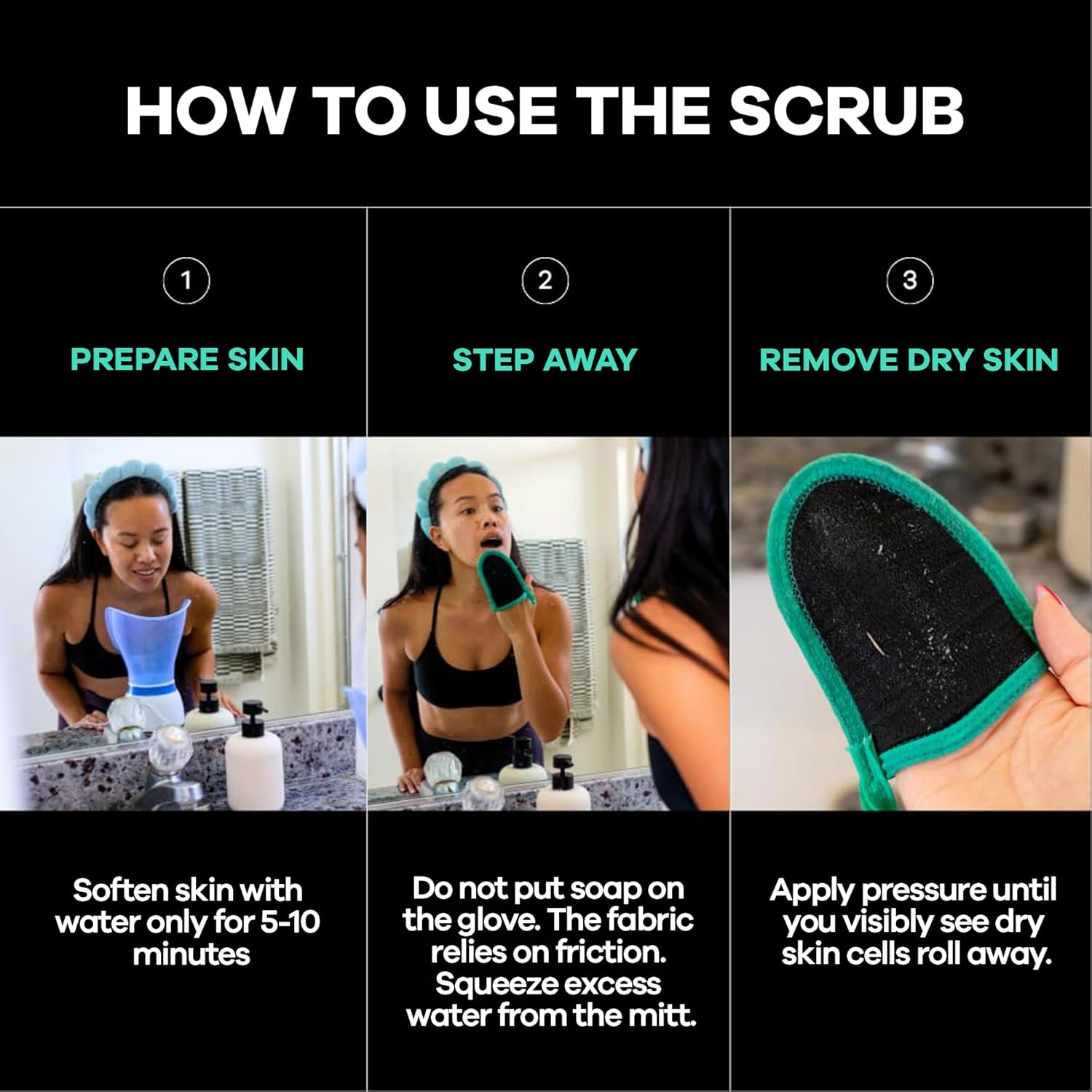 Dermasuri Exfoliating Face Scrub Mitt, Daily Dead Skin Remover for Smooth Skin, Black image number 3