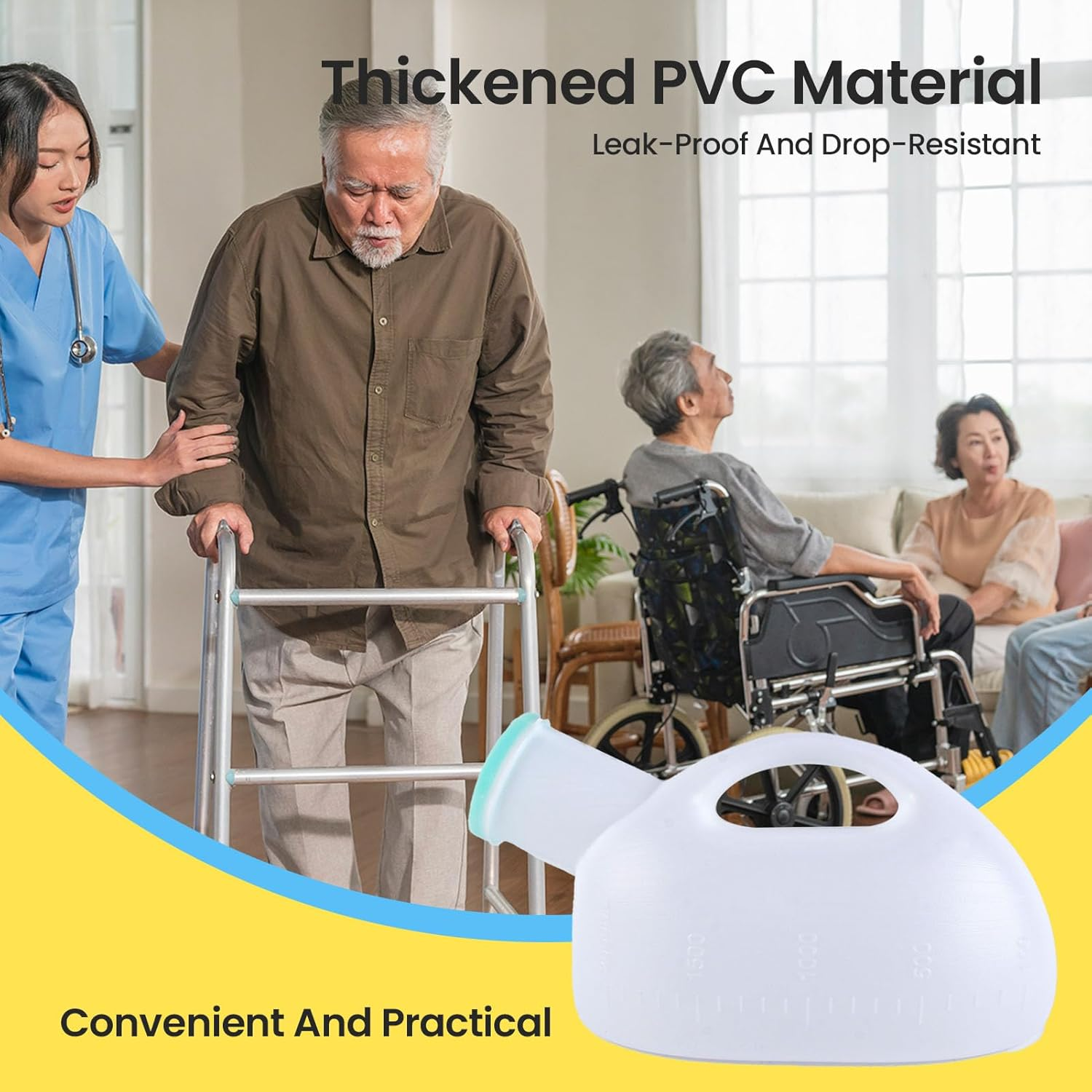 2000Ml Large Capacity Urinal for Men Portable Urine Bottle with Lid Clear Graduated Measurement Spill Proof No Odor Non Slip Grip Handle Lightweight Durable Ideal Night(White)