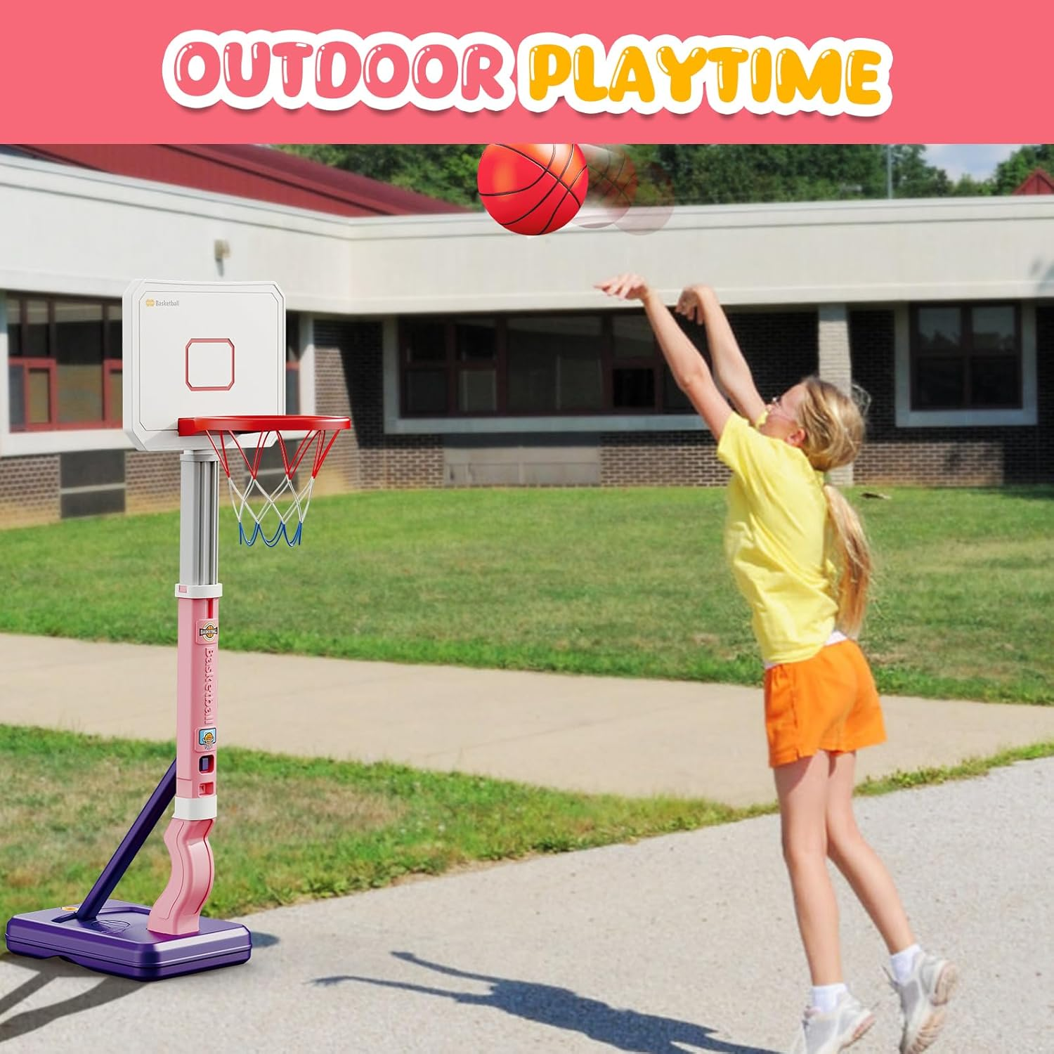 Toddler Basketball Hoop, Adjustable Height 2.3-4.5Ft Baby Basketball Goal Set with 4 Balls & Pump, Backyard Poolside Basketball Toy for Boys & Girls Birthday Gift
