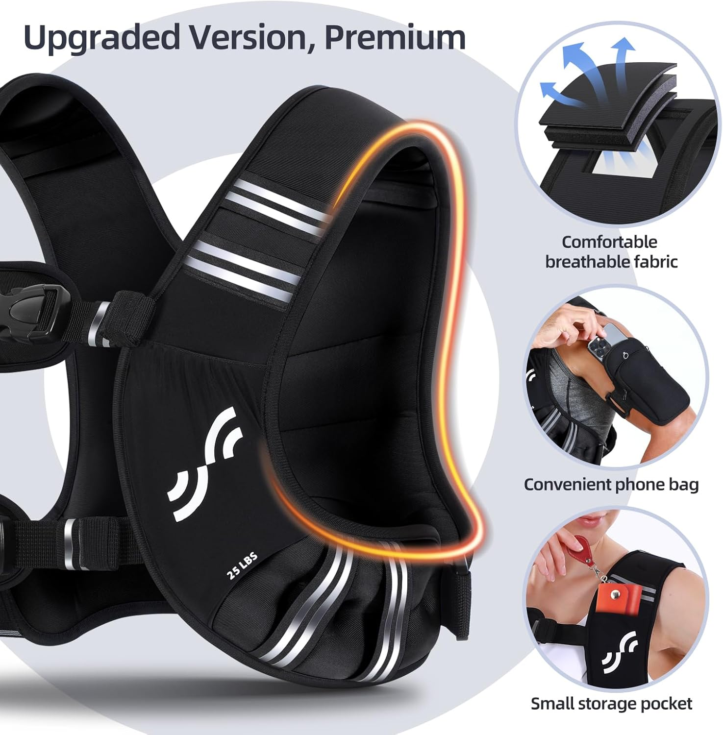 Sportneer Weighted Vest Woman: 5.4Kg/6.8Kg/9Kg/11.3Kg Running Vest with Phone Bag, Women Weight Vest for Running Jogging Strength Training Weight Loss Walking Fitness image number 3