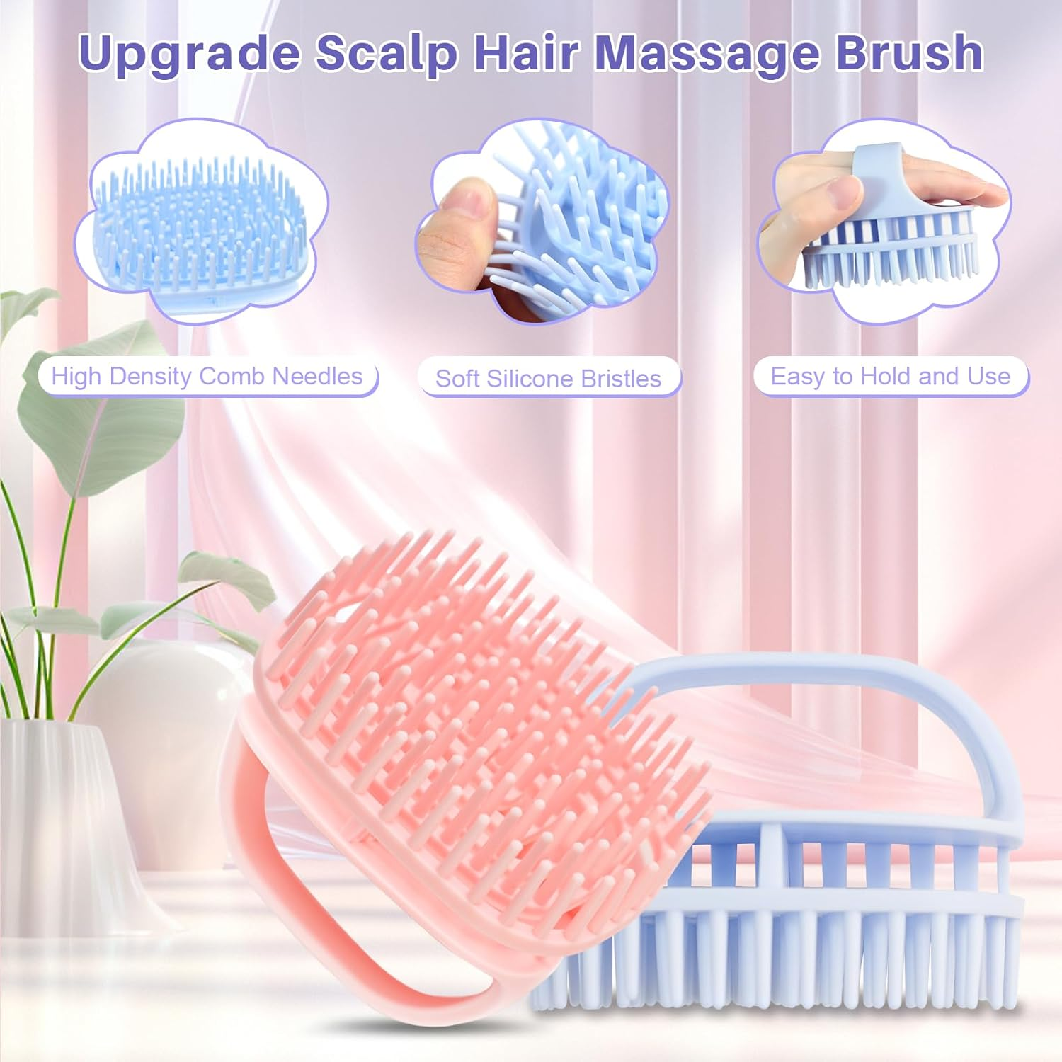 DUAIU Scalp Massage Brush with Hair Oil Applicator, 2 Pieces Silicone Head Massage Brush and 1 Piece Hair Oil Applicator, Massage Brush Hair Applicator Bottle Hair Kit Hair Growth Accelerate image number 1