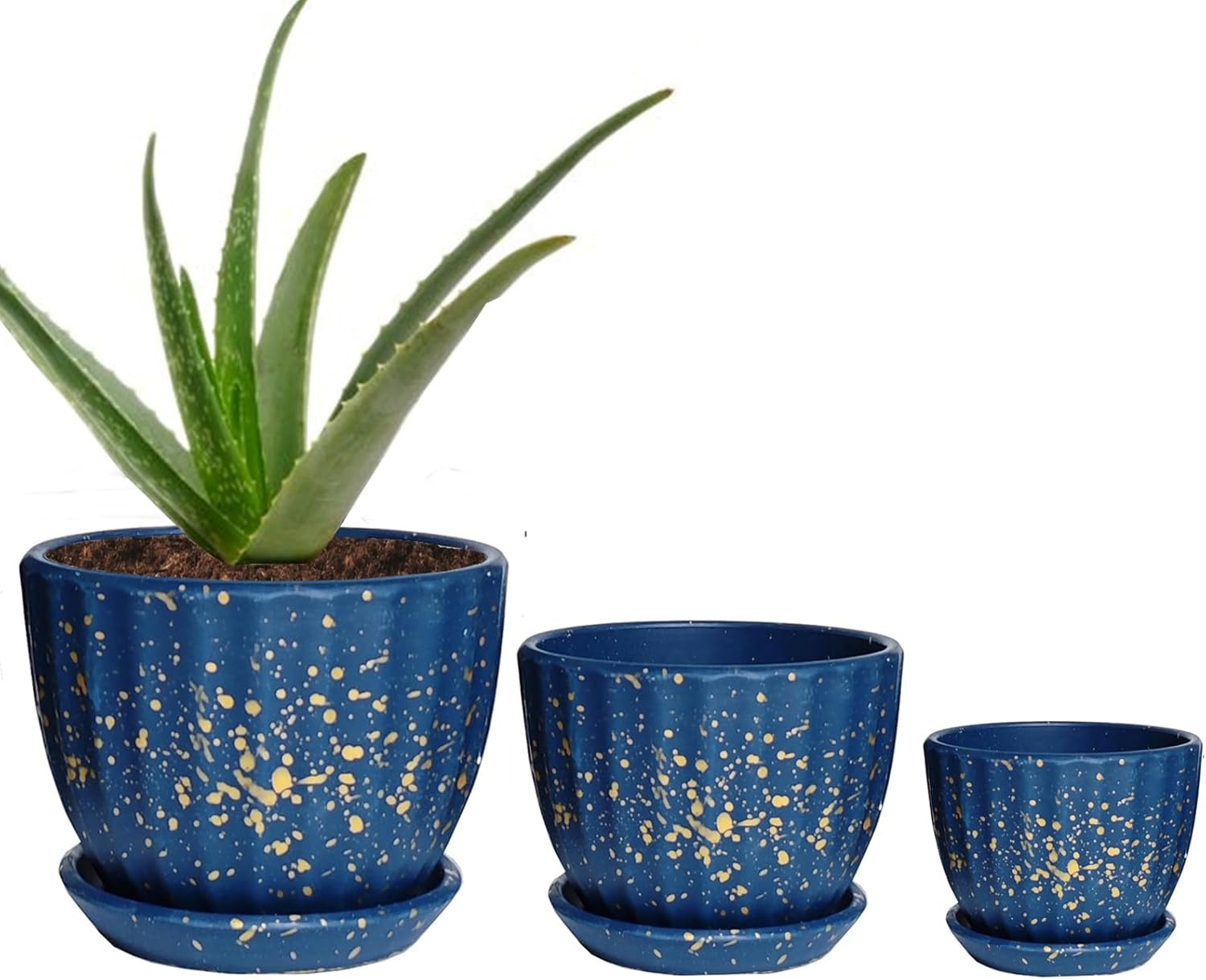 NASHRIO 3-Piece Small Ceramic Plant Pots with Drainage Holes - Indoor/Outdoor Decorative Flower Pots for Succulents, Mini Cacti, Herbs (Set of 3) (A)