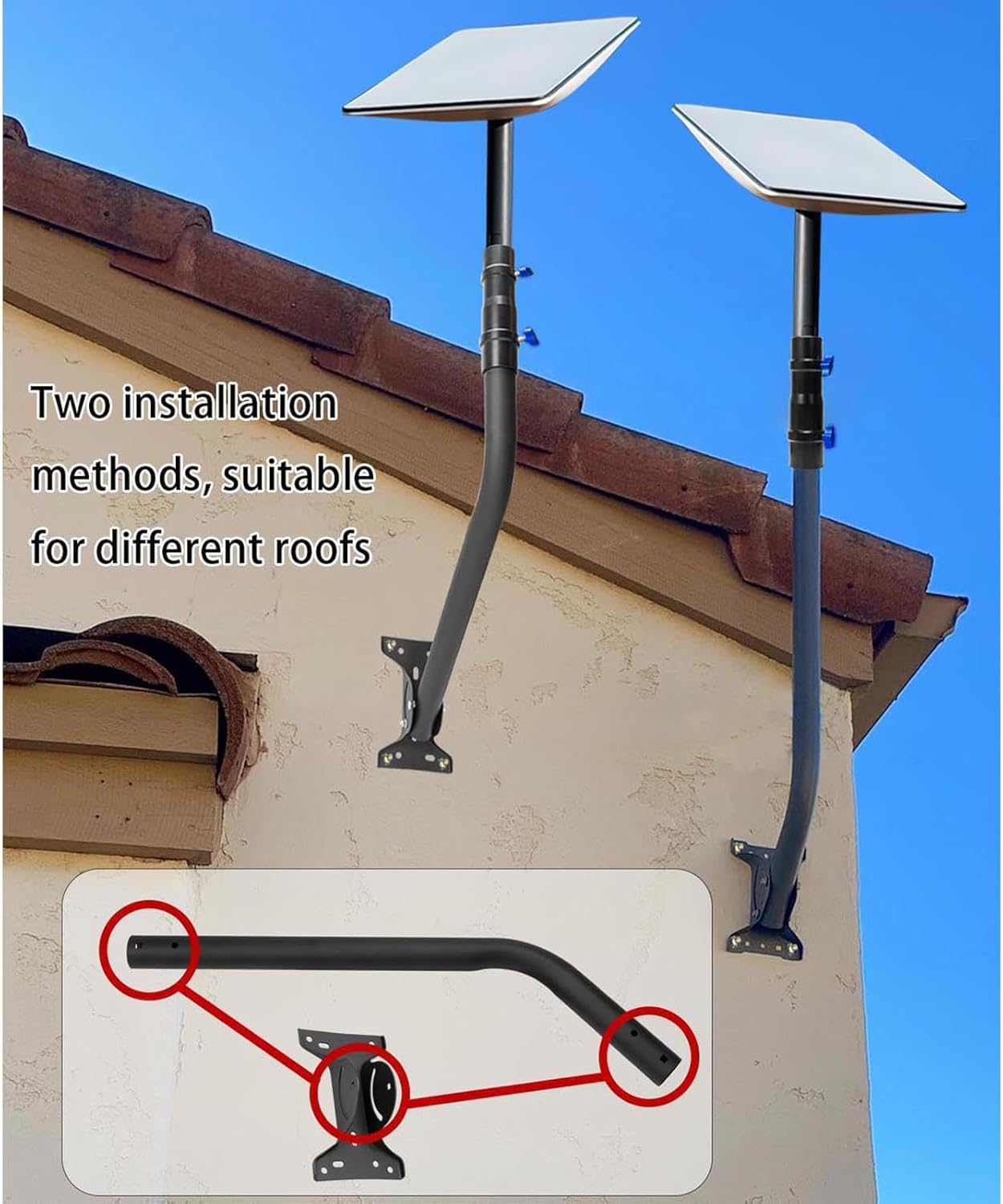 Starlink Mounting Kit, Adjustable Starlink Long Wall Mount, Stainless Steel Starlink Roof Mount Pole Mount with Adapter for V2 Starlink image number 4