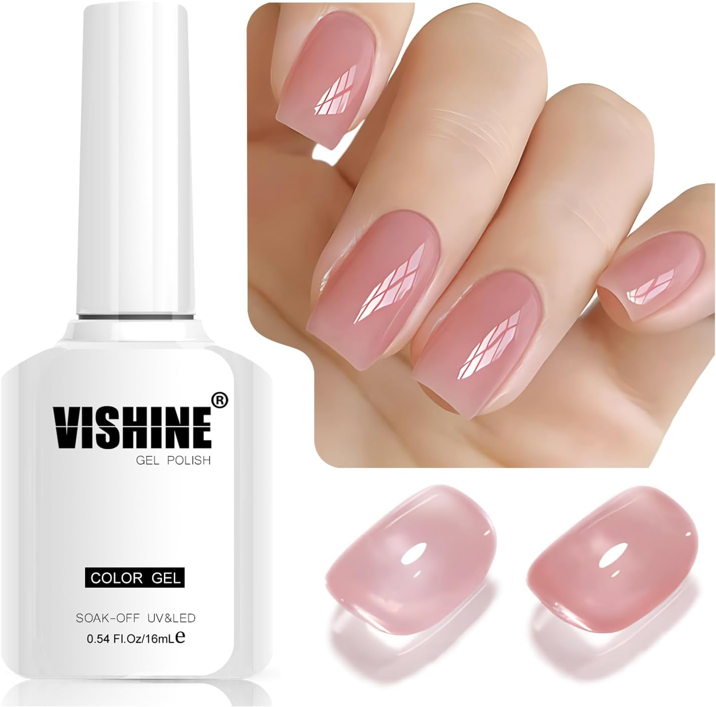 Vishine 16Ml Sheer Blush Peach Pink Jelly Gel Polish Translucent Nude Crystal UV Gel for DIY Nail Art Manicure Soak-Off Soft Peachy Pink Shade E036