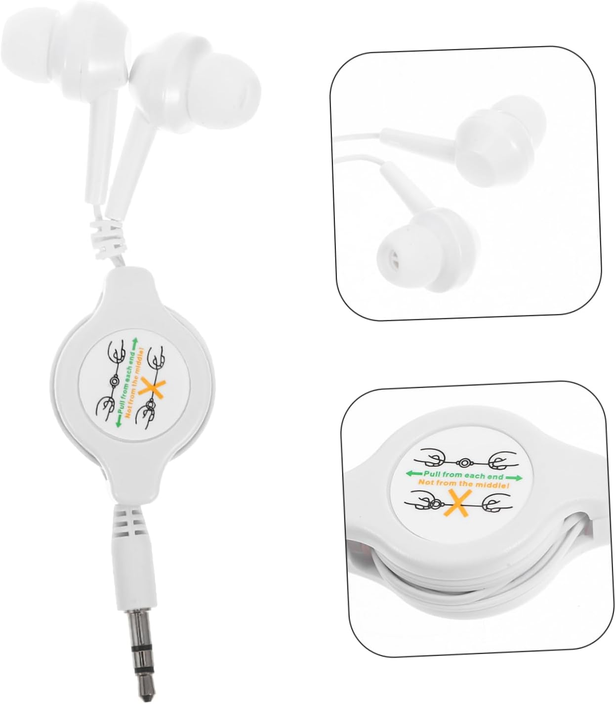 MUELODSIC Retractable in Ear Headphones Earphones with Cushioned for Players and Digital Devices White Telescopic Earbuds for Comfortable Listening and Easy Storage image number 1