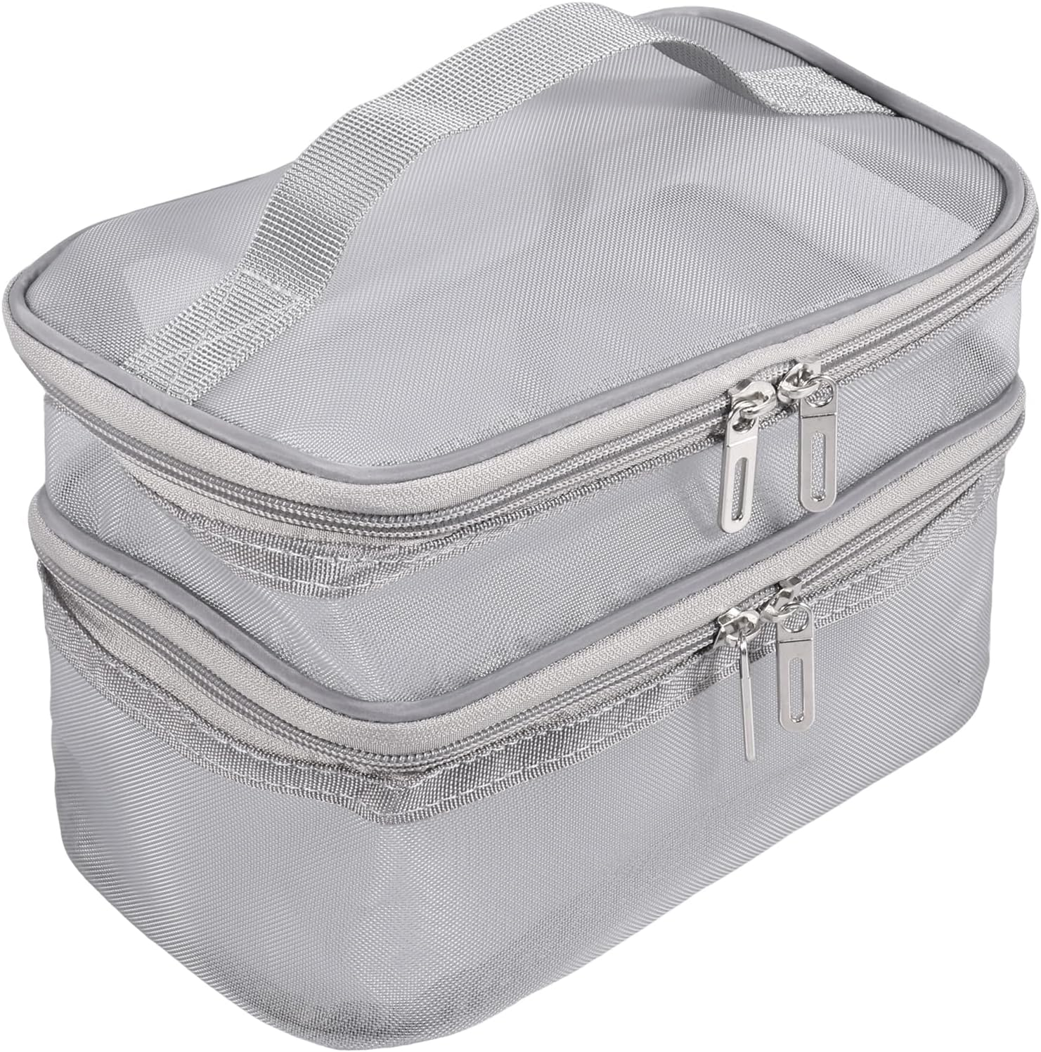 ZFLYCANP Large Capacity Mesh Pouch Double Layer Transparent Travel Toiletry Bag with Handle and Double Zippe for Makeup Organization Business Trips Vacation Travel (Beige)