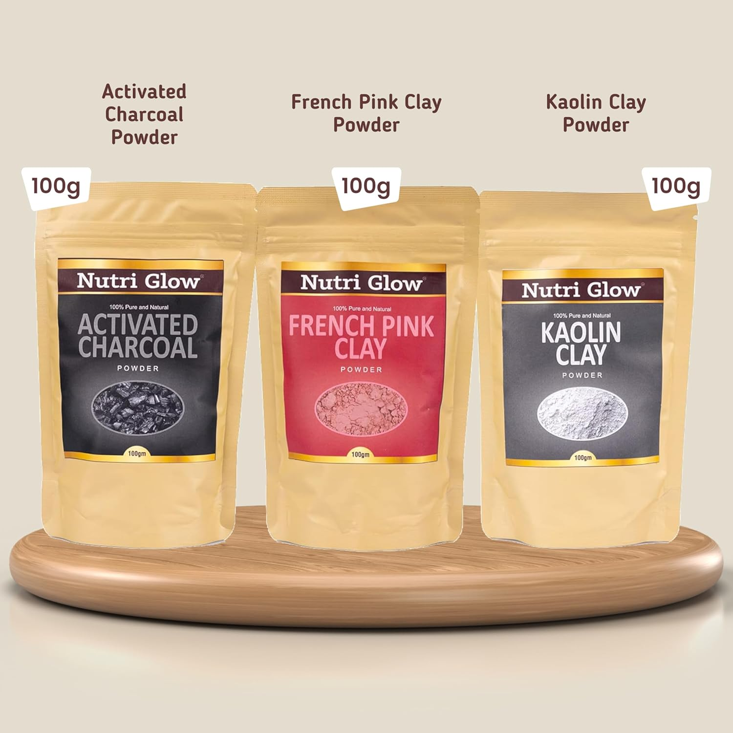 Nutri Glow'S Activated Charcoal Powder, French Pink Clay, Kaolin Clay | 100% Pure and Natural Powders | Pack of 3 Combo image number 1