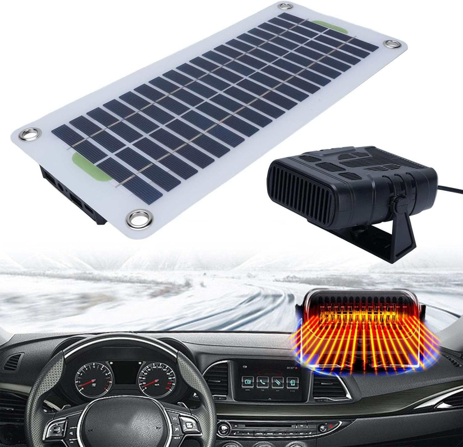 Asixxsix Solar Panel Heater, 30W Portable Space Heater with Battery Box Set for Car Mounted Pet House and Outdoor Use, Compact and Lightweight Design, Temperature Control System