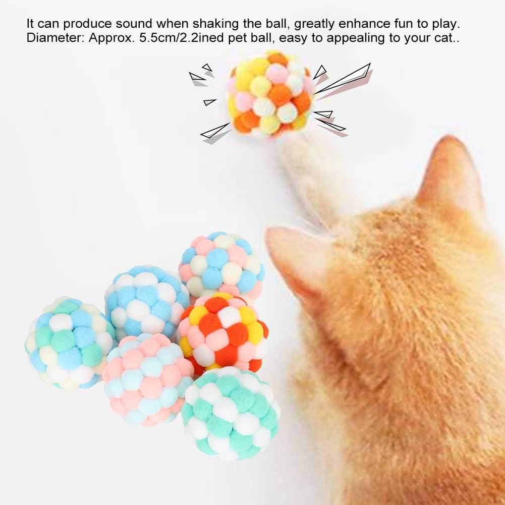 EVTSCAN 6Pcs Multi Colored Pet Cat Soft Plush Ball Sound Toy, Interactive Training Cat Teaser Toy, Pet Supplies