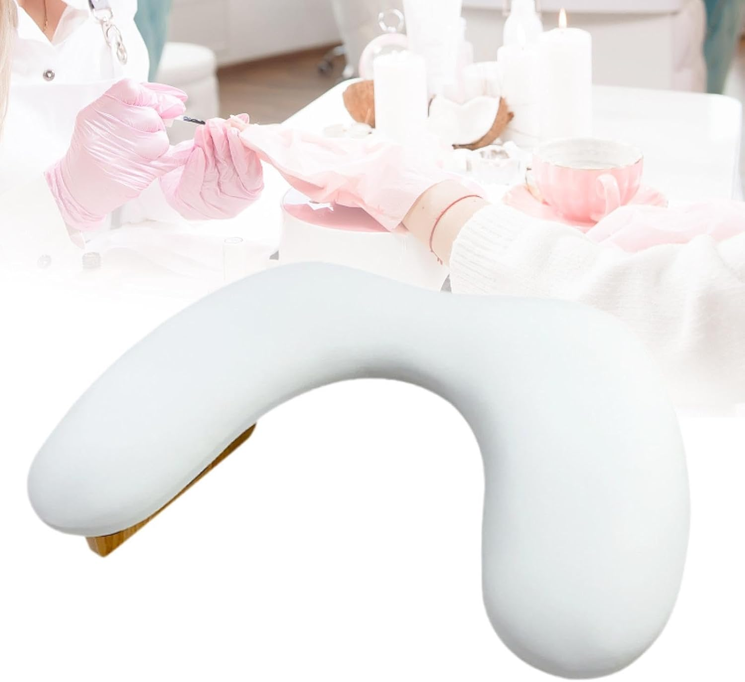 Eigell Nail Arm Rest Cushion Manicure Hand Rest Portable U Shape Practical Holder Stand Pad for Personal Travel Home DIY Holiday, White - White image number 2
