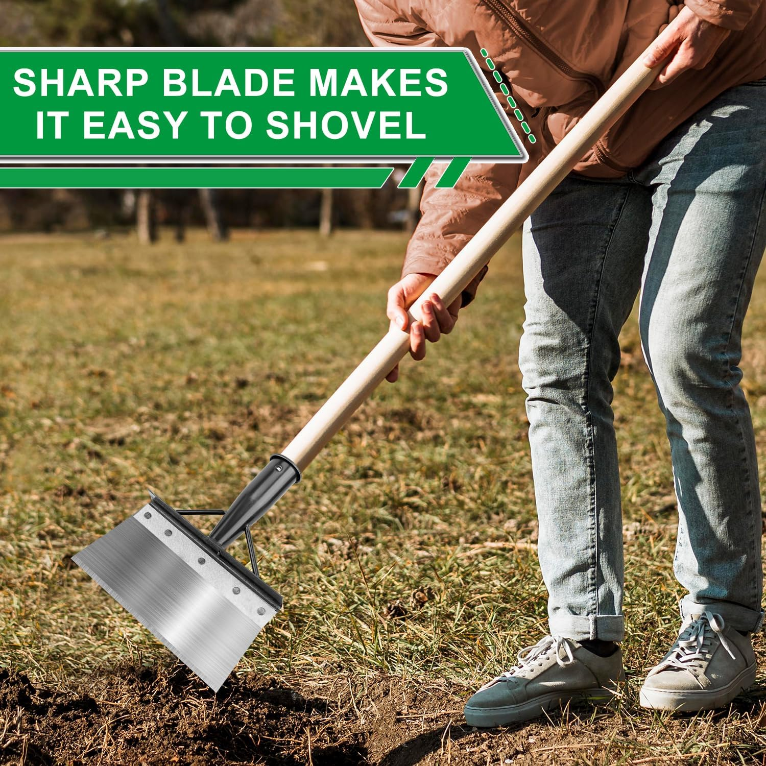 Multifunctional Garden Cleaning Shovel, 21Cm Outdoor Cleaning Shovel Manganese Steel Square Garden Shovel Weed Scraper Shovel Gardening Tool for Removing Weed Snow (Without Handle) image number 1