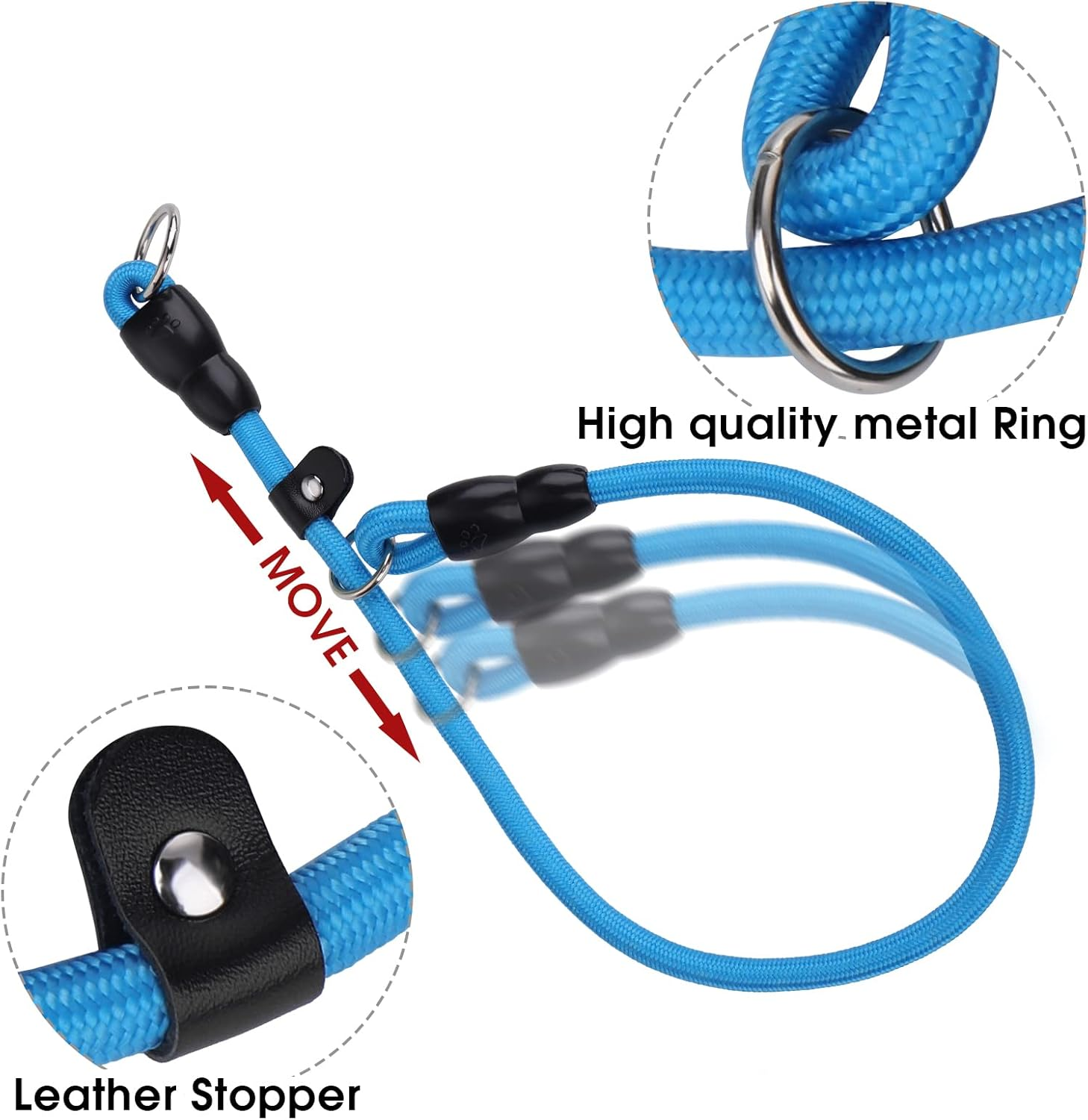 TIESOME Slip Collar Train Choke, round Nylon Rope No Pull P-Collar for Small Medium Large Dogs (Blue S) image number 2