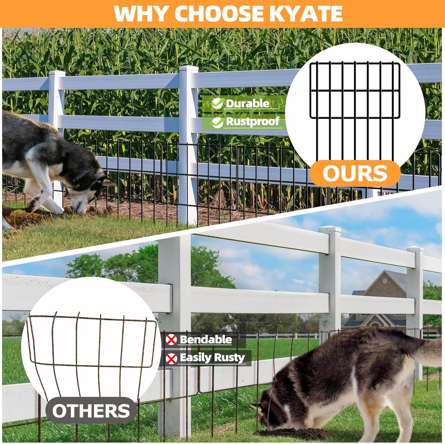 25 Pack Garden Animal Barrier - 1.65Inch Spike Spacing, Reusable Rustproof Metal Fence Border for Dogs & Rabbits - Total 27Ft(L) X 17Inch(H) image number 5