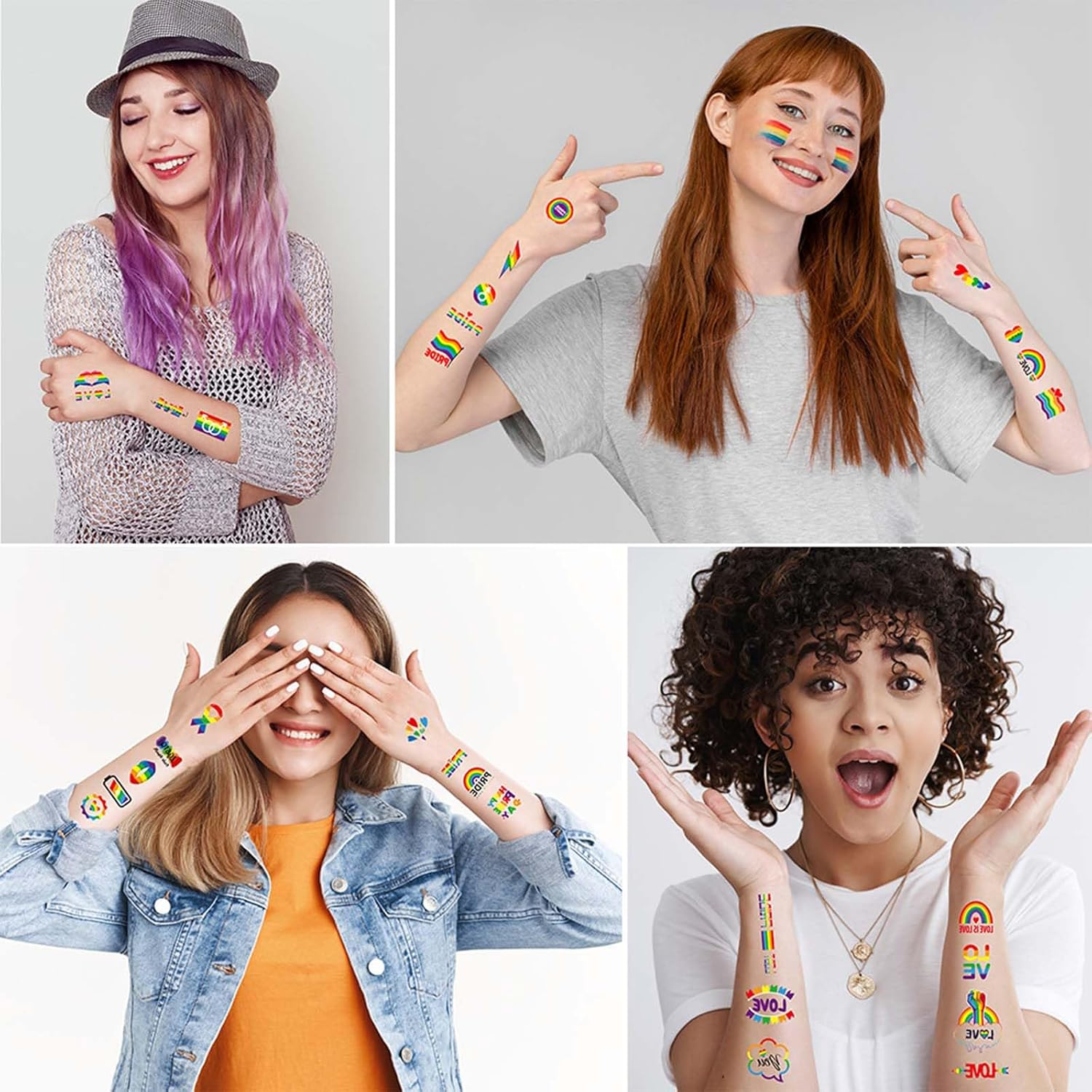 15 Sheets Rainbow Temporary Tattoos,Lesbian Gay Pride Decorations Rainbow Tattoos Stickers,Waterproof Temporary Tattoos for Pride Parades Party Supplies image number 1