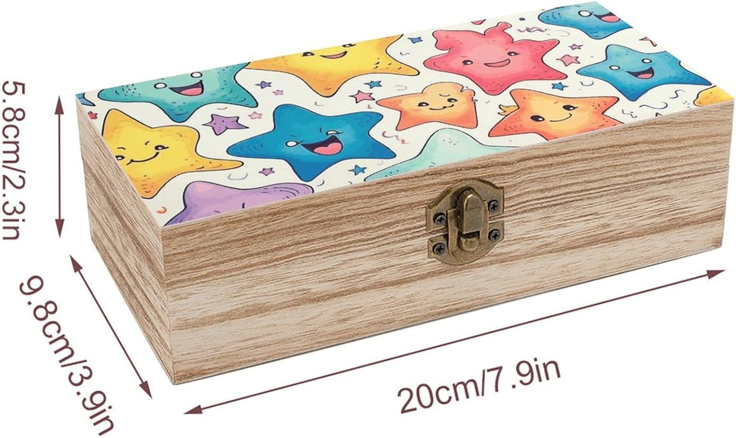 Colorful Stars Wooden Box Wood Wedding Keepsake Boxes with Lids Small Decorative Boxes Lightweight Wooden Memory Storage Box for Crafts Keepsakes Jewelry Photo Letter Storage image number 2