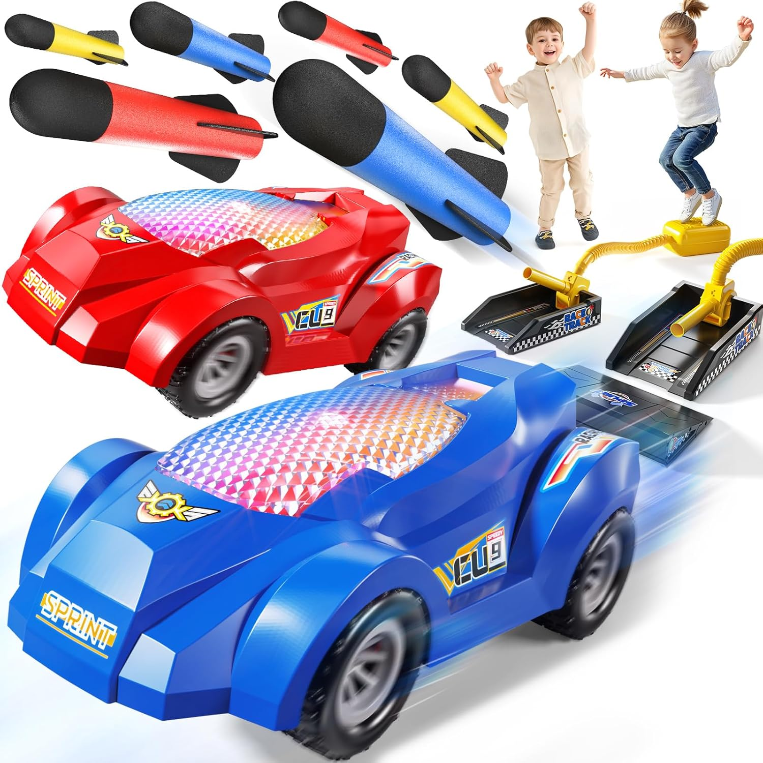 Rocket Toy Car Launcher, 2 Race Car and 6 Foam Rockets, Outdoor outside Backyard Toys for Boys & Girls, Birthday Gift Toys for Kids Boys Girls Age 3 4 5 6 7 8 Years Old image number 2