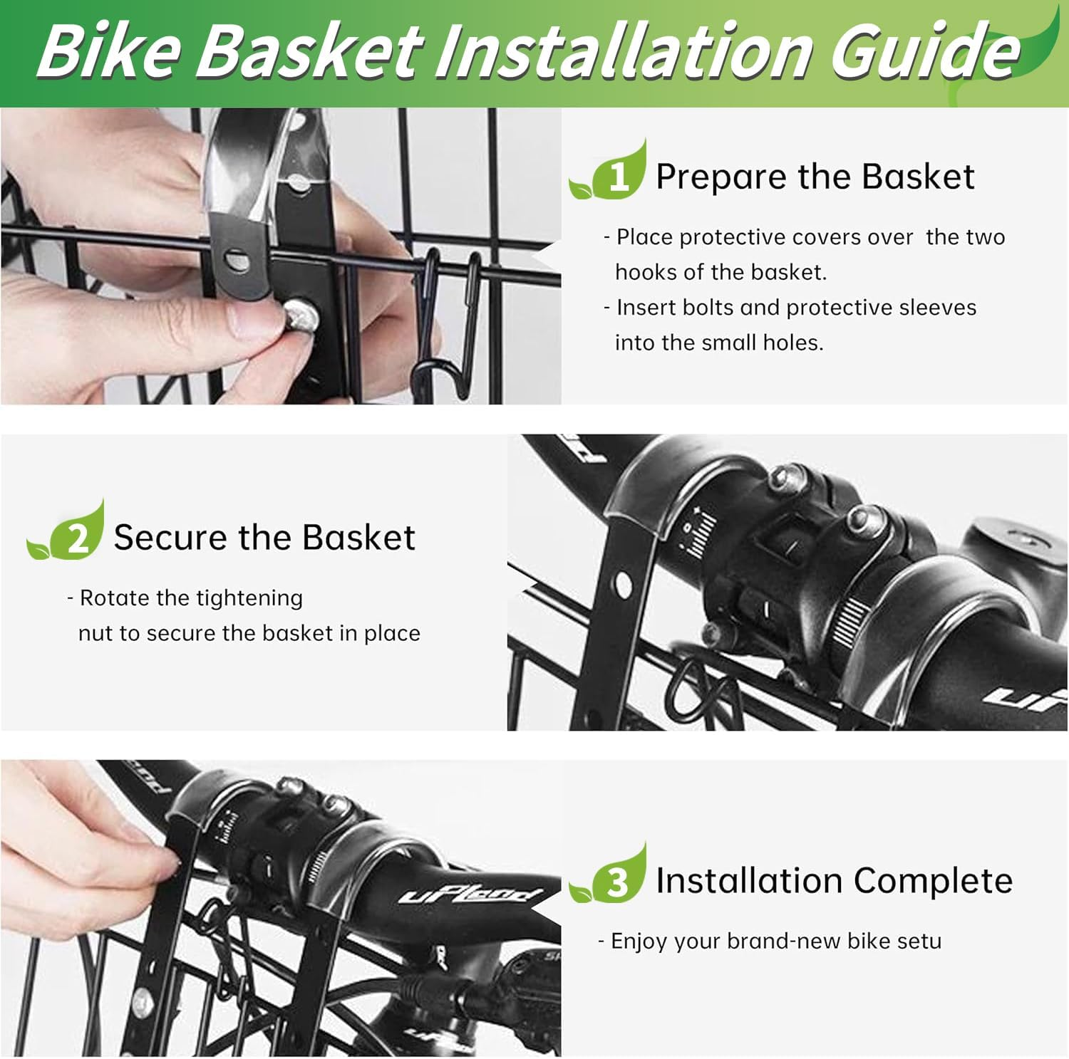 Folding Bike Front Basket, Detachable Universal Bike Basket with Handles, Rust &Water Proof Cargo Basket for Bike, Metal Bicycle Basket for Commuter Grocery Shopping Picnic, Easy Installation image number 2