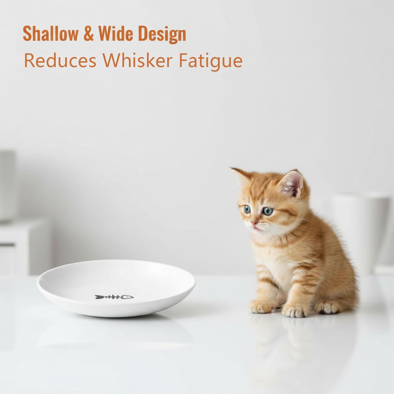 Ceramic Pet Bowl, Durable Design, Microwave & Dishwasher Safe, Shallow Bowl for Cats, Compatible with Wet & Dry Food, Easy to Clean, White & Black, Multi-Use,2Pcs,By Ruibex