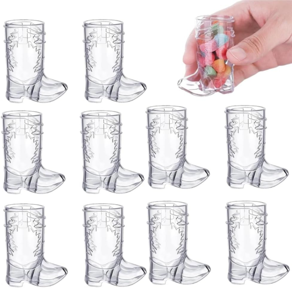 Mini Cute Cowboy Boot Shot Glasses, 10Pcs Plastic 1Oz Mini Western Hats Reusable Boot Cups for Cowgirl Cute Craft Bachelorette Party Supplies Decorations image number 1