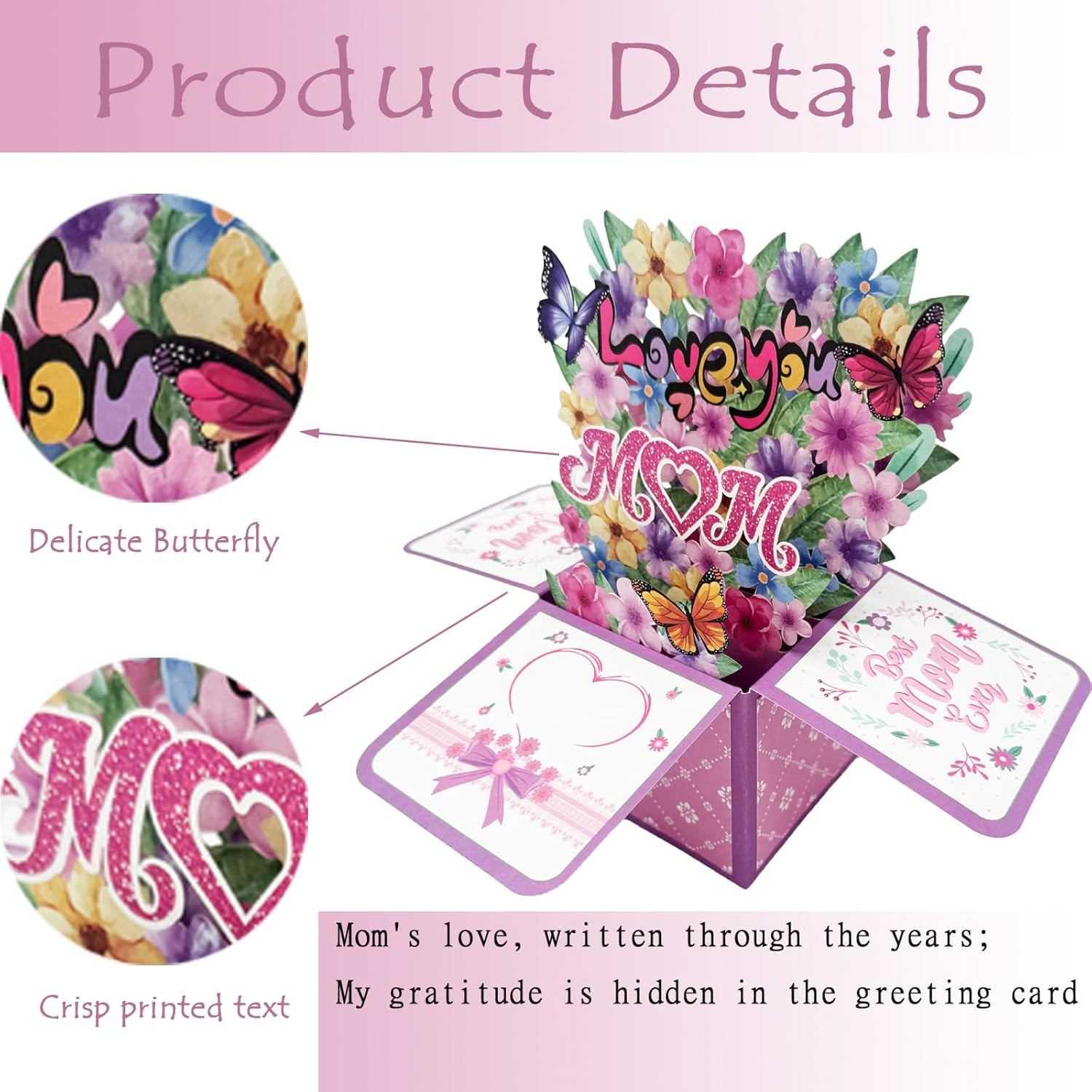 3D Mothers Day Card, Gifts for Mom,Envelope Enclosed Mothers Day Pop up Card,Love YOU Mom,For Your Favorite Mom, Woman, Wife, Daughter, Grandmother image number 1