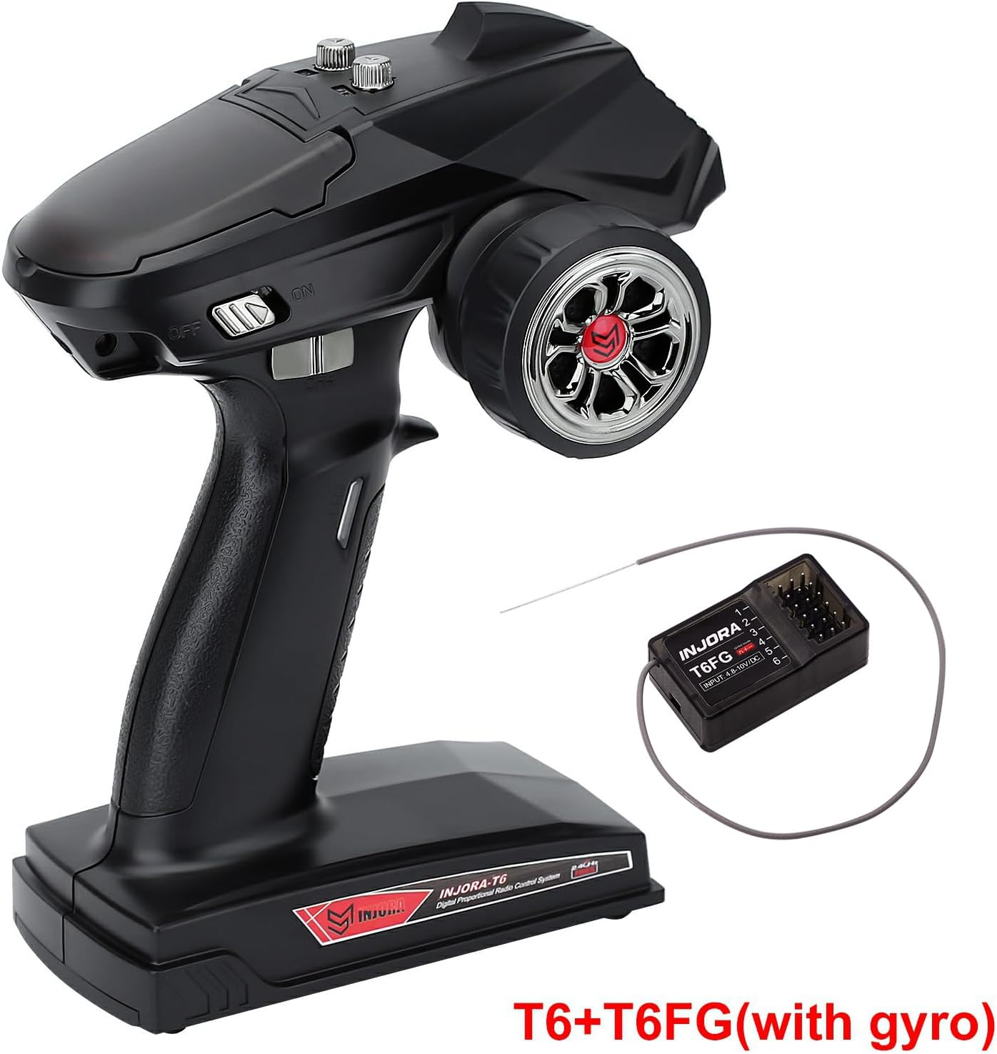 INJORA RC Transmitter 2.4Ghz 6CH Controler and Receiver with Gyro Remote inside Receiver for 1/8 1/10 RC Car Boat Tanks Crawler TRX4 SCX10 Upgrade Parts image number 4