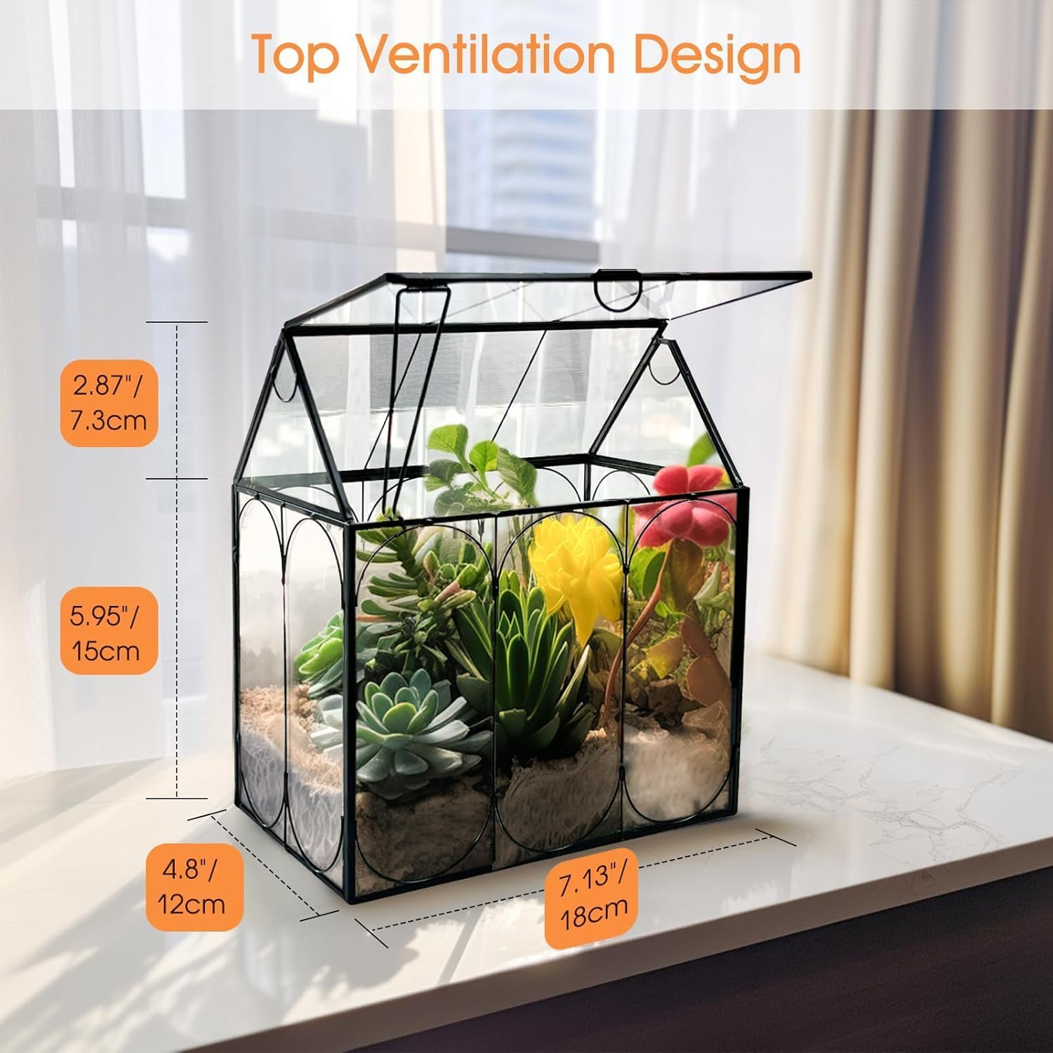 Glass Plant Terrarium with Lid &ndash; House-Shaped Indoor Terrarium Jar Kit for Succulents, Venus Flytraps, and Air Plants &ndash; Decorative Mini Planter for Home or Office (No Plants or Light Included) image number 1