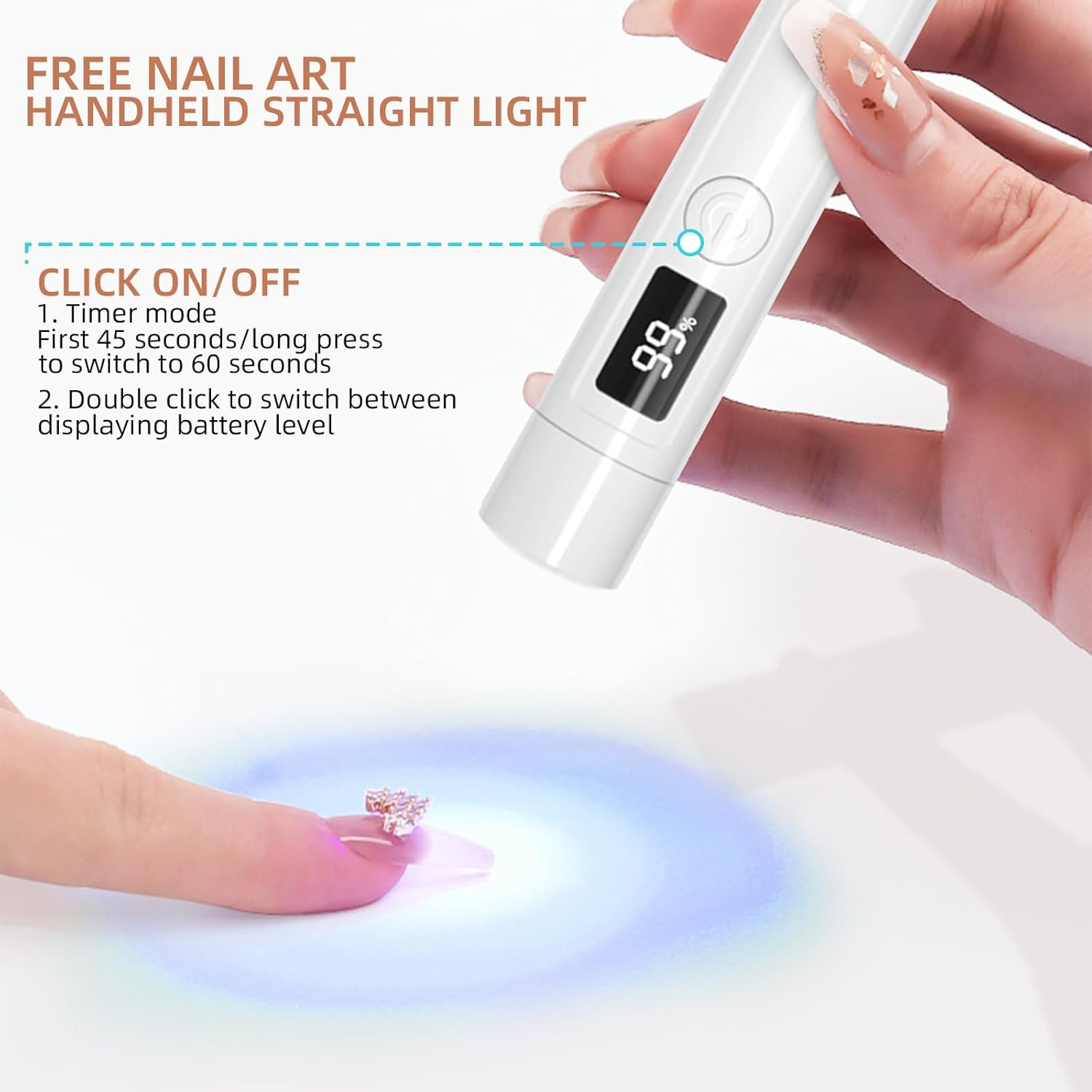 Ydseozoa Mini UV Lamp for Nails, Rechargeable Mini UV Lamp for Nails, 45S/60S Time Modes, Nail Dryer with LED Screen and Gel Nail Lamp, Suitable for Beginners in DIY Salon image number 5