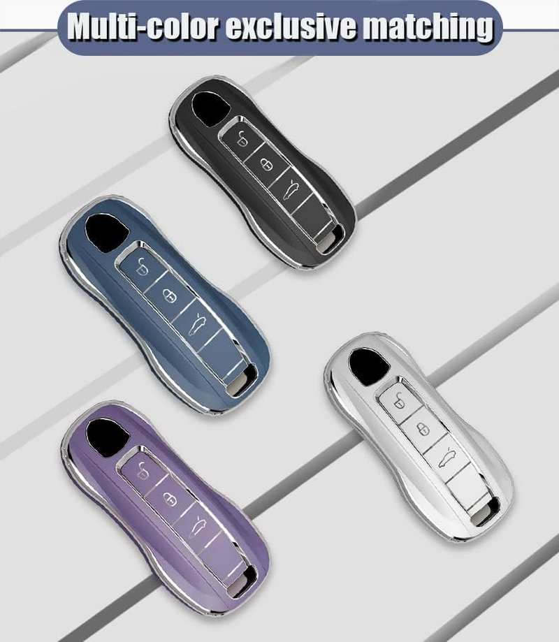 HIBEYO Key Fob Cover Compatible with Porsche Cayenne Macan Panamera Boxster 911 Carrera Tayca ABS Key Holder Accessories Smart Remote Auto Key with Keychains-Leather Key Chain(Black)