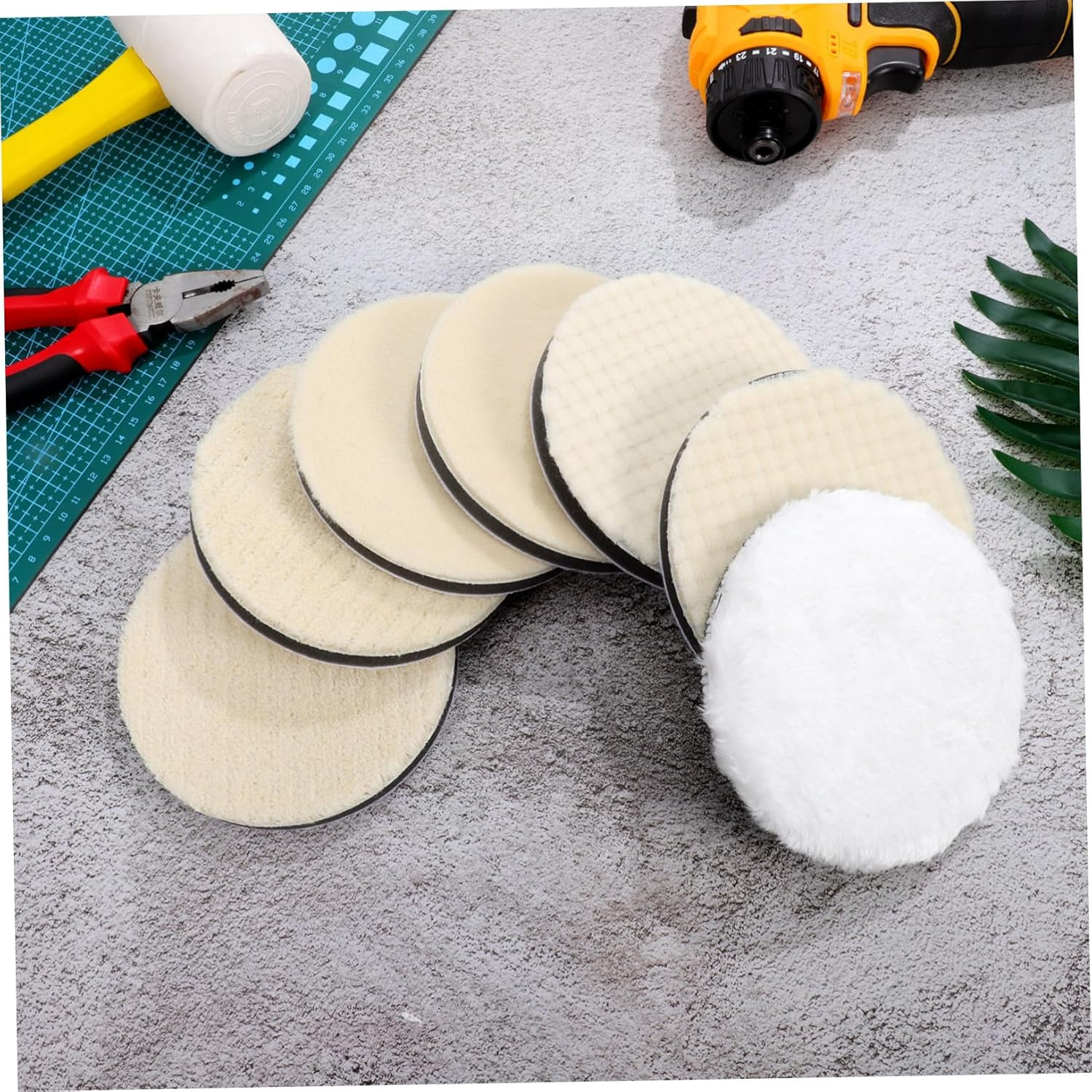 COMPUKAS 7 Pcs Polishing Pad Set Buffing Pads for Car Suvs Home Car Easy to Use Artificial Wool Sponge Kit image number 6