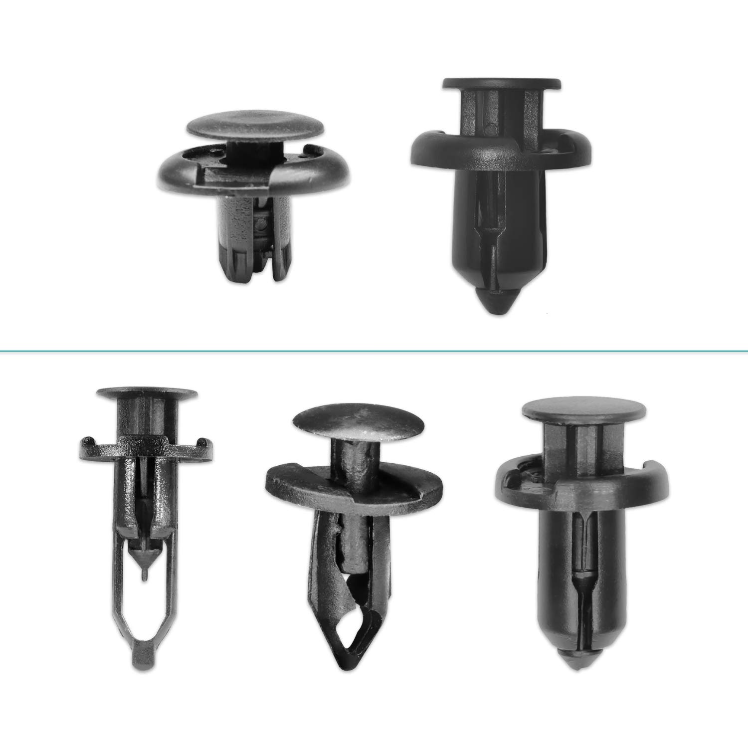 Lantee 50 Pcs Car Body Retainer Clips Fasteners, 8Mm, 9Mm, 10Mm Black Nylon Auto Front Bumper Fender Push Type Pins