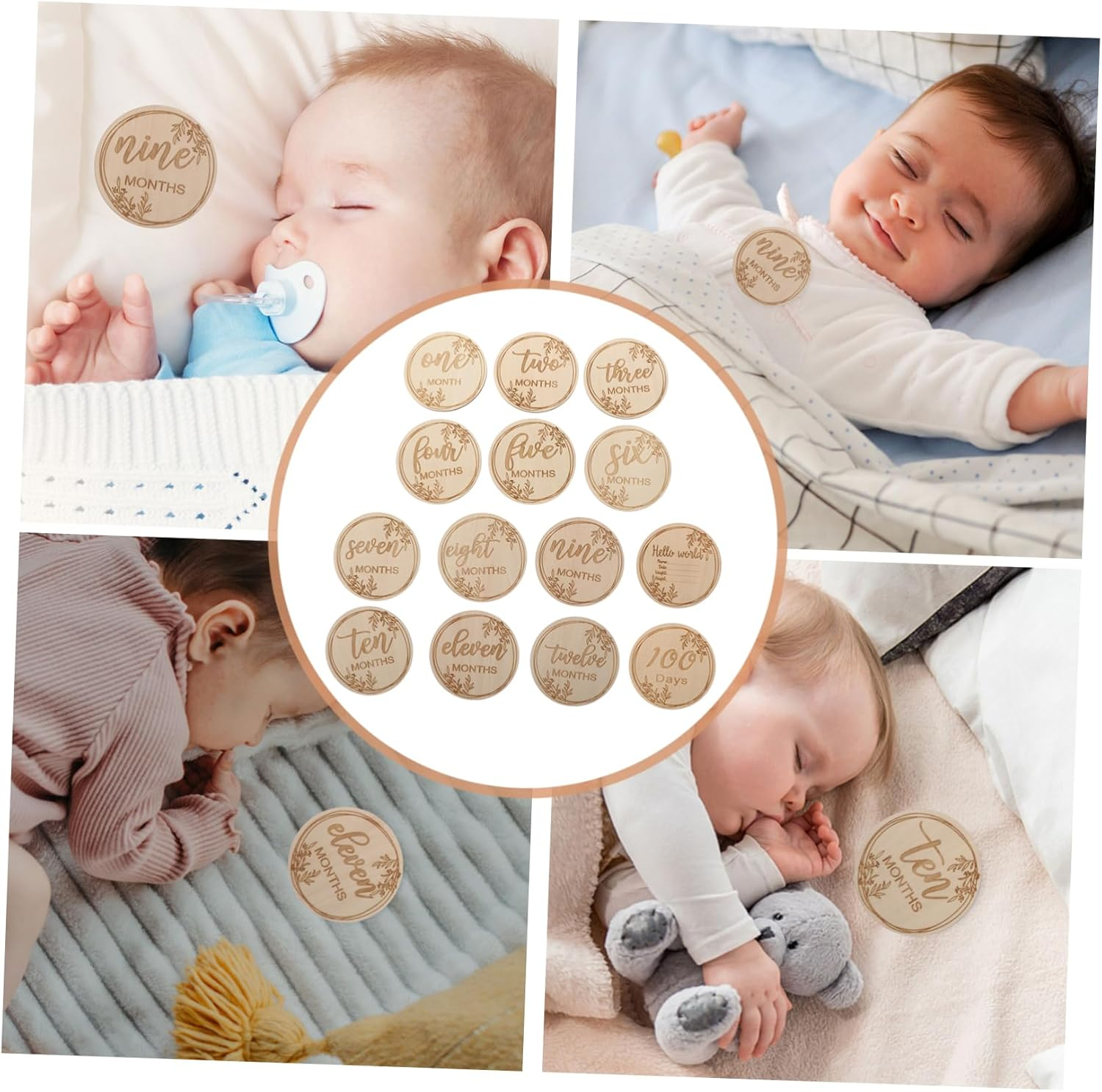 1Set Newborn Milestone Cards Wooden Growth Cards for Birth Memories Recording Monthly Milestones Reusable Lightweight Design image number 3