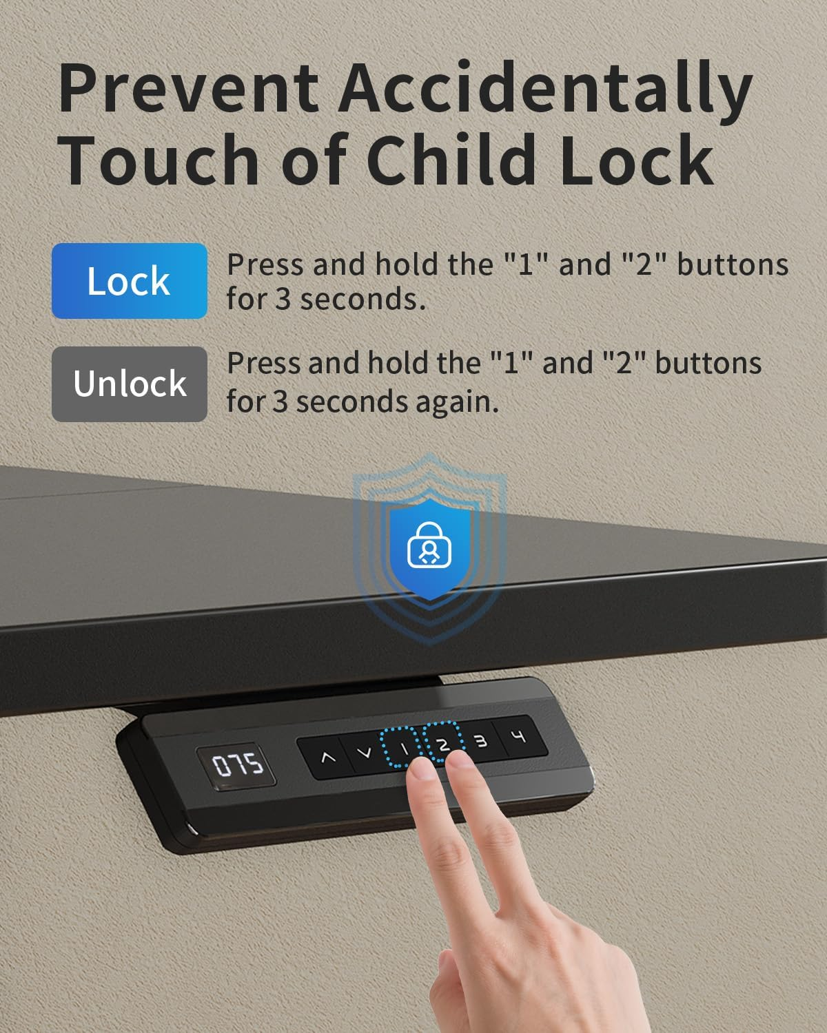 FEZIBO Electric Standing Desk 120&times;60Cm Adjustable Height, Sit Stand Desk, Stand up Office Desk, Ergonomic Workstation Computer Desk, Black image number 3