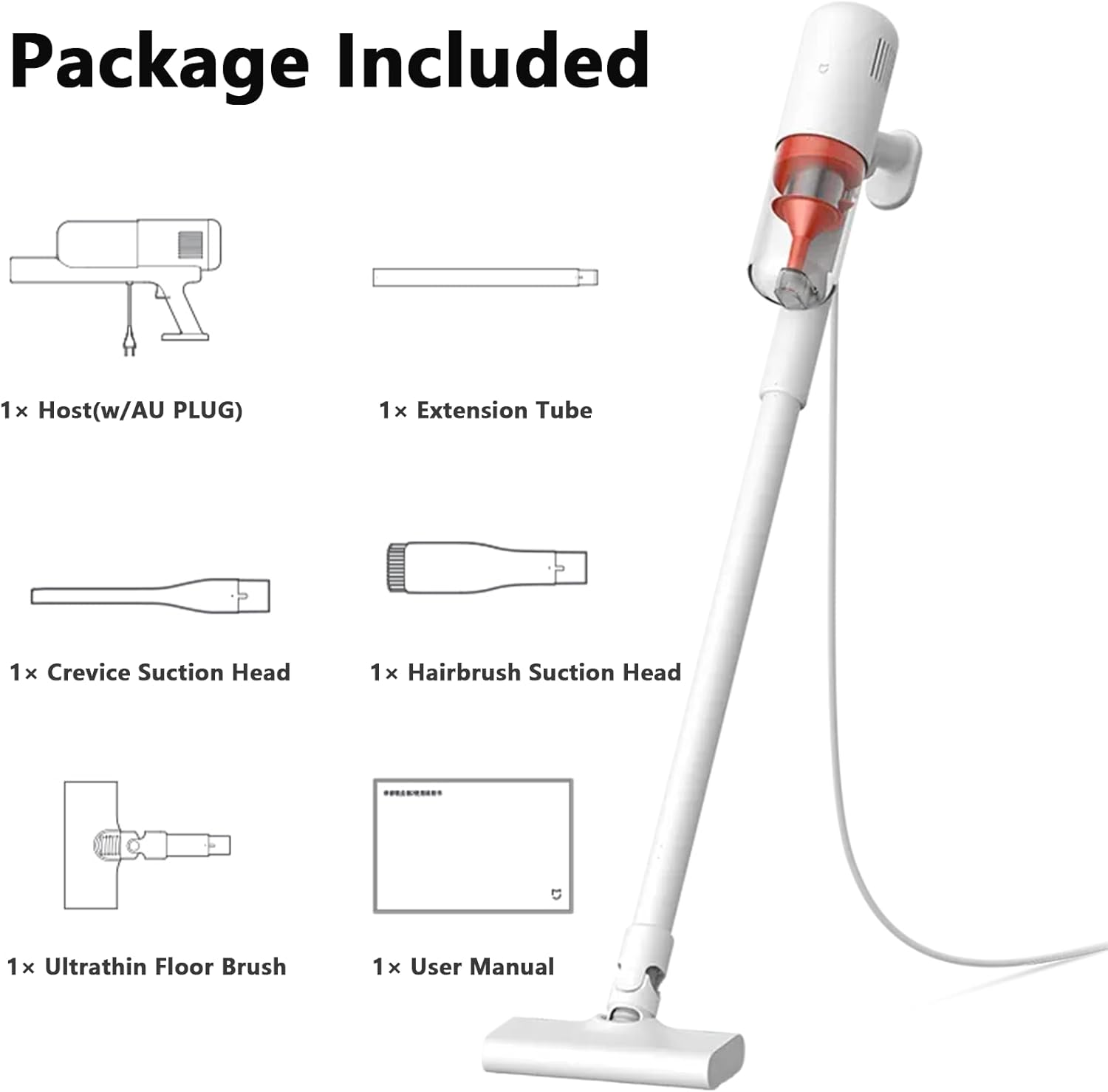 Xiaomi MIJIA Vacuum Cleaner 2, 3-In-1 Stick Vacuum with 16Kpa Powerful Suction, Lightweight Handheld Corded Vacuum Cleaner for Carpet Hard Floor Car Pet Hair Sofa (AU Adapter) image number 2