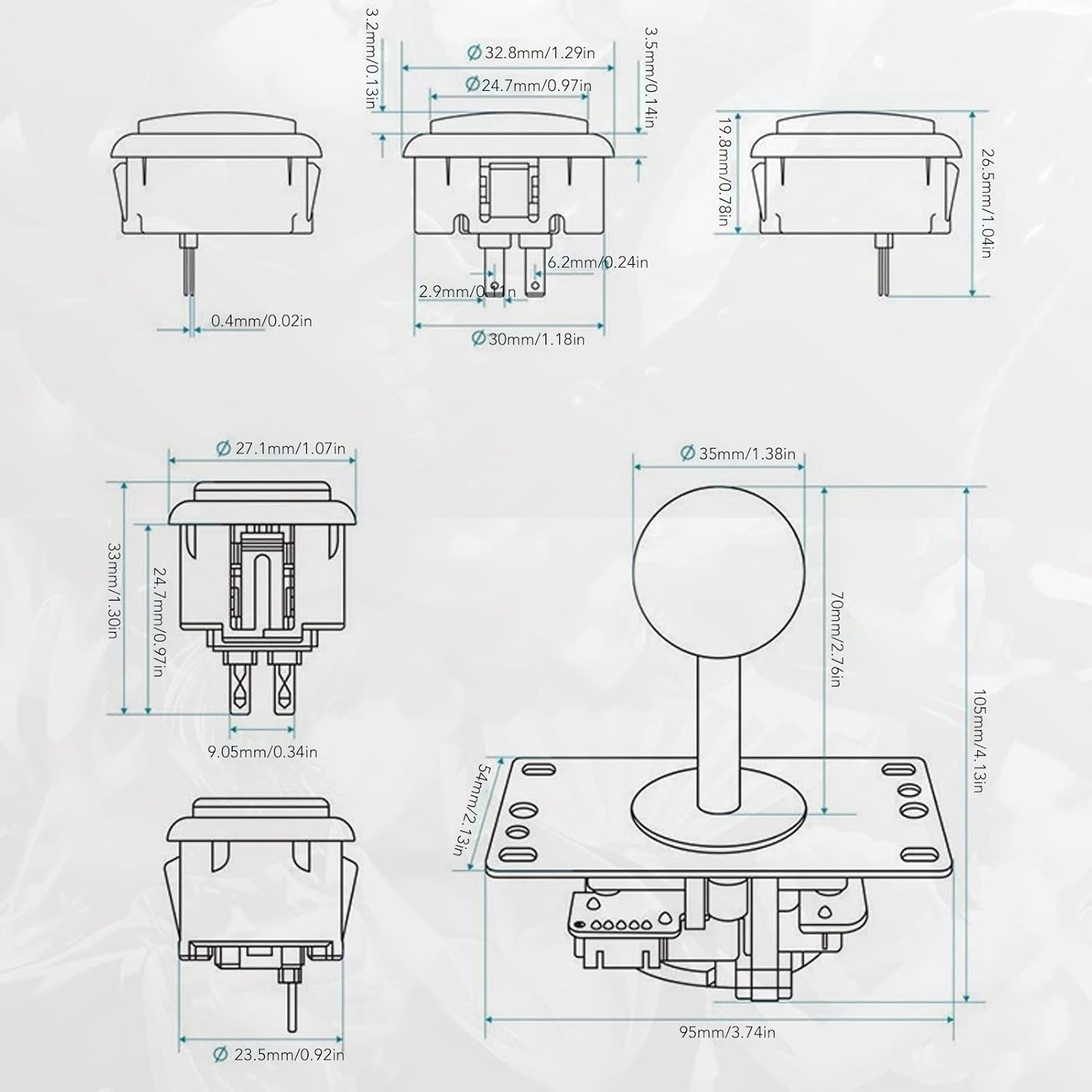 Kit, 2 Player Game DIY USB Board Encoder Joystick Buttons Set, Compatible with Home Console, Fighting Game Console, Friends Gathering (Blue Red) - Blue Red image number 2