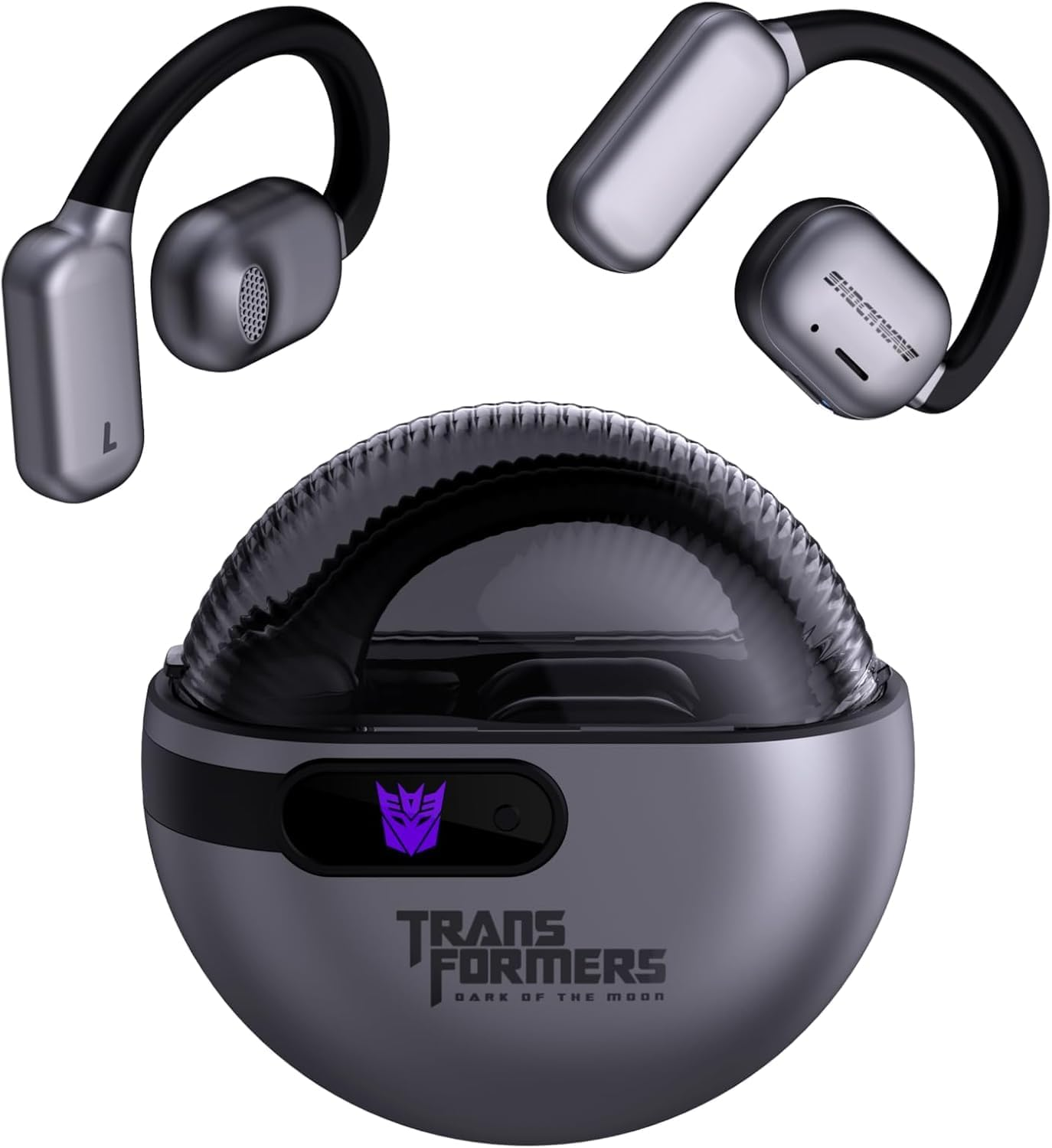 Transformers Open Ear Headphones Earbuds Wireless Bluetooth 5.4 30H Playtime Gaming Noise Canceling Earbuds Wireless with Mic Earhooks over Ear Headphones Waterproof for Sport Android/Ios (Grey) image number 2