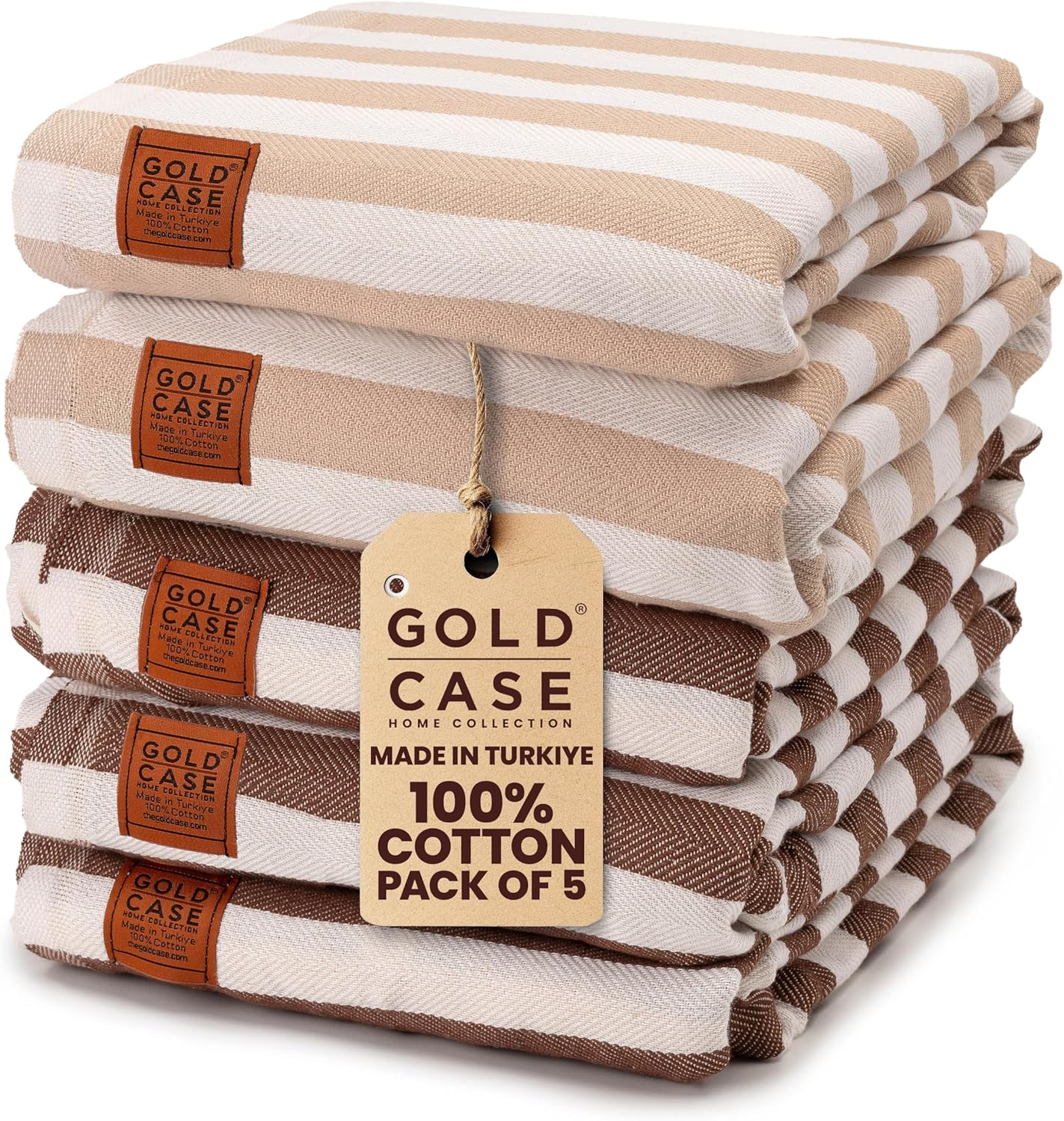 Gold Case Set of 5 XXL Smyrna Turkish Cotton Bath Beach Hammam Towels Peshtemal Towel Throw Blanket, Cotton, Grey, Xx-Large